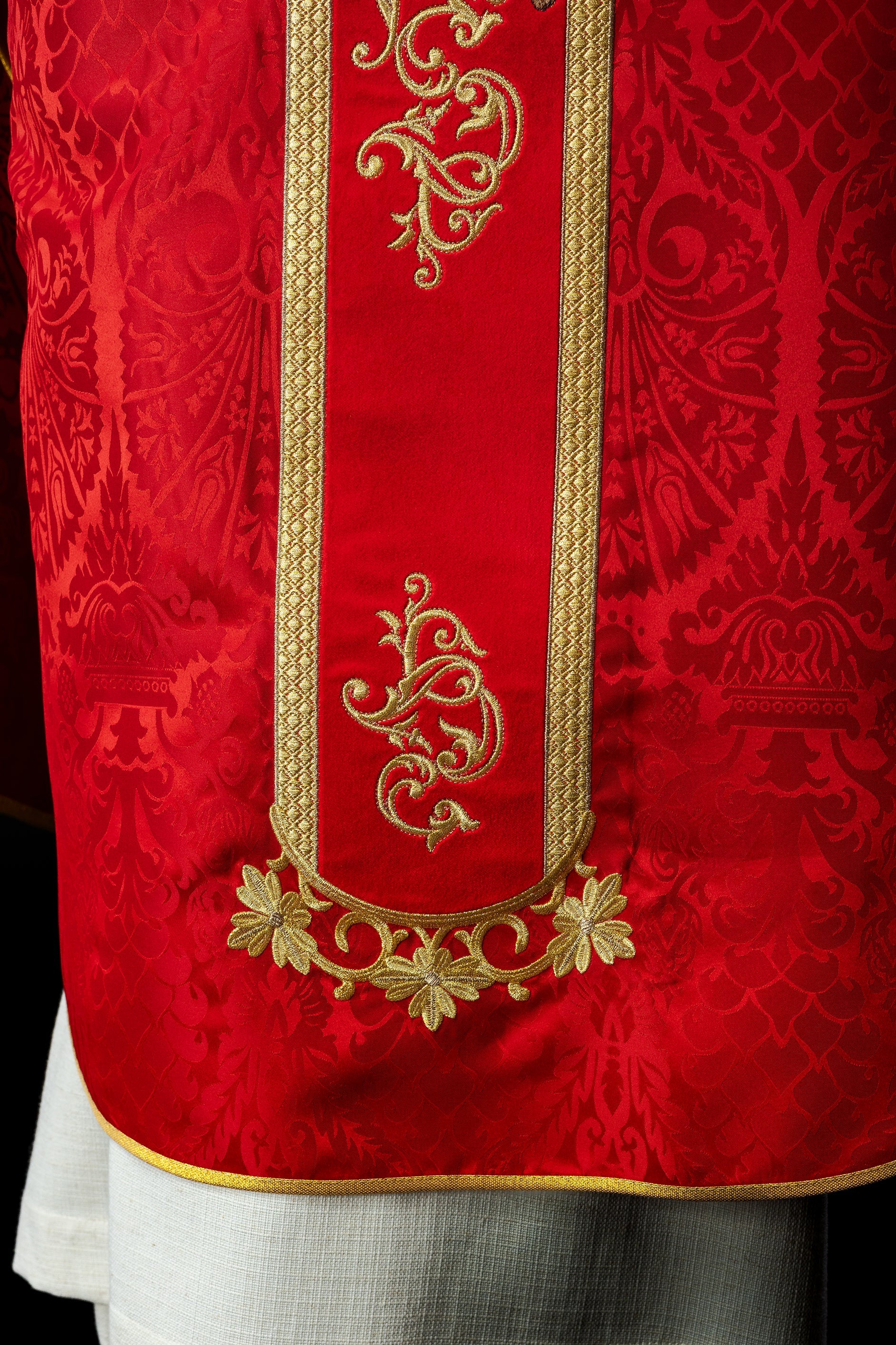 Exquisite red chasuble with Jesus Christ embroidered front and back