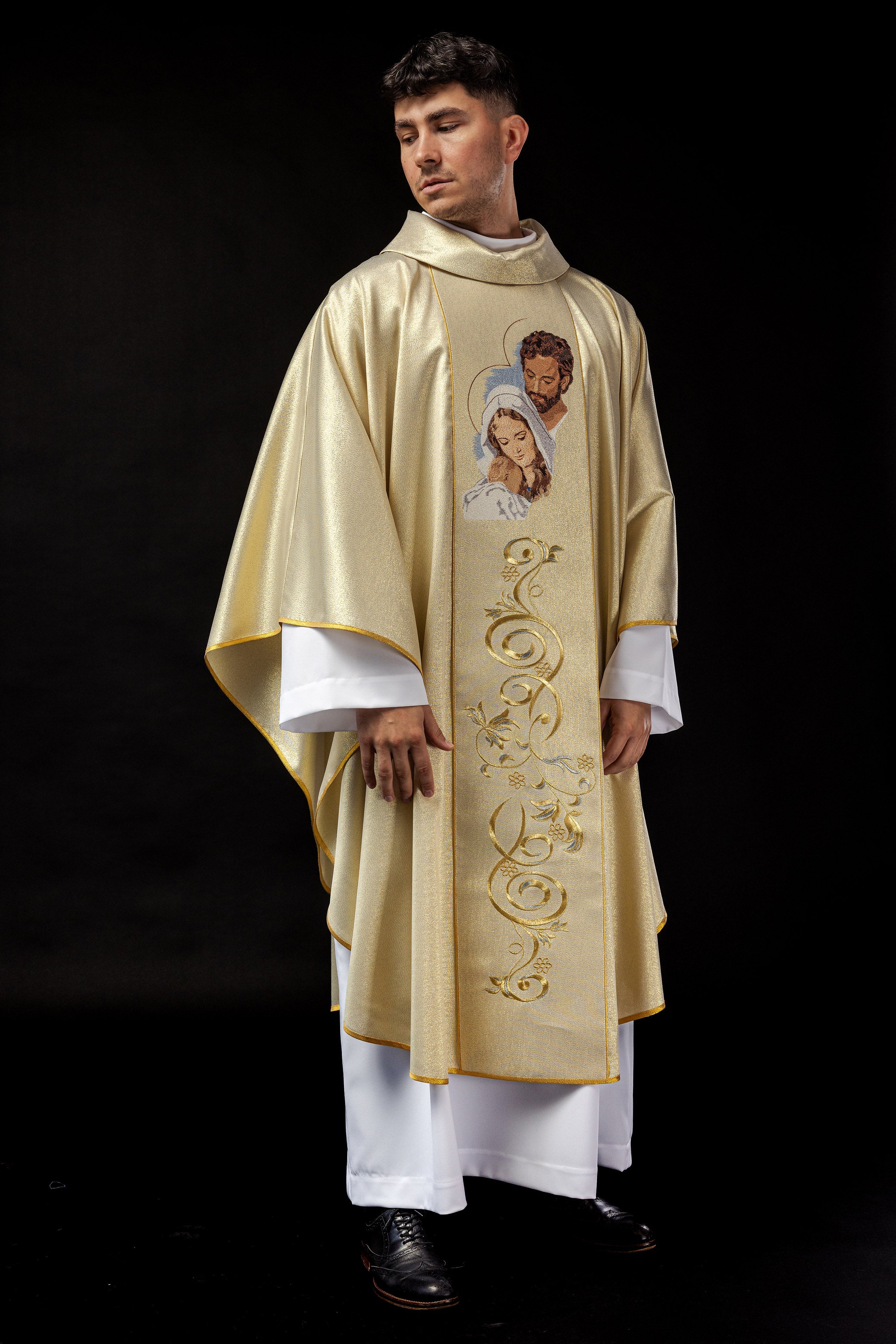 Shiny chasuble with an image of the Holy Family