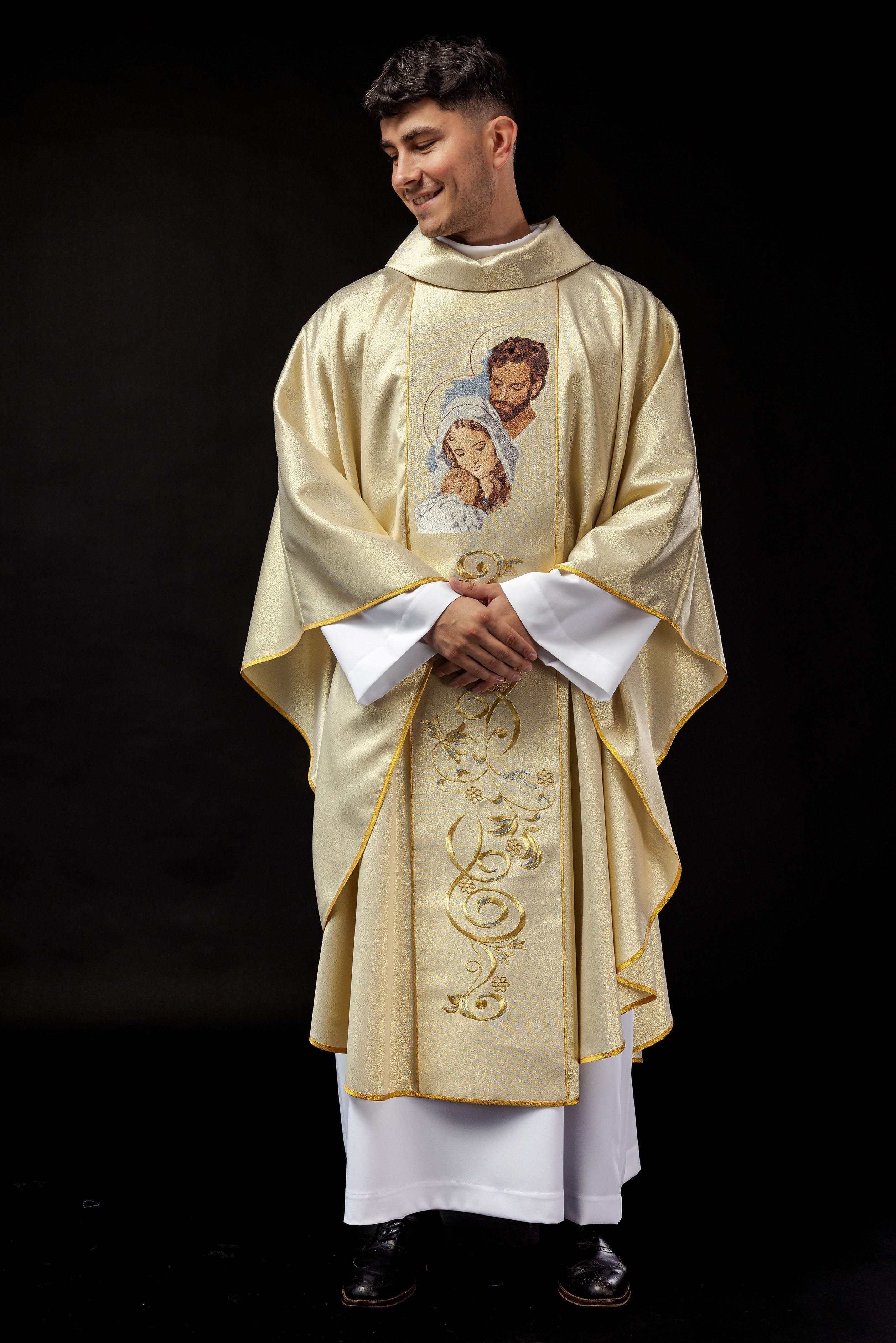 Shiny chasuble with an image of the Holy Family