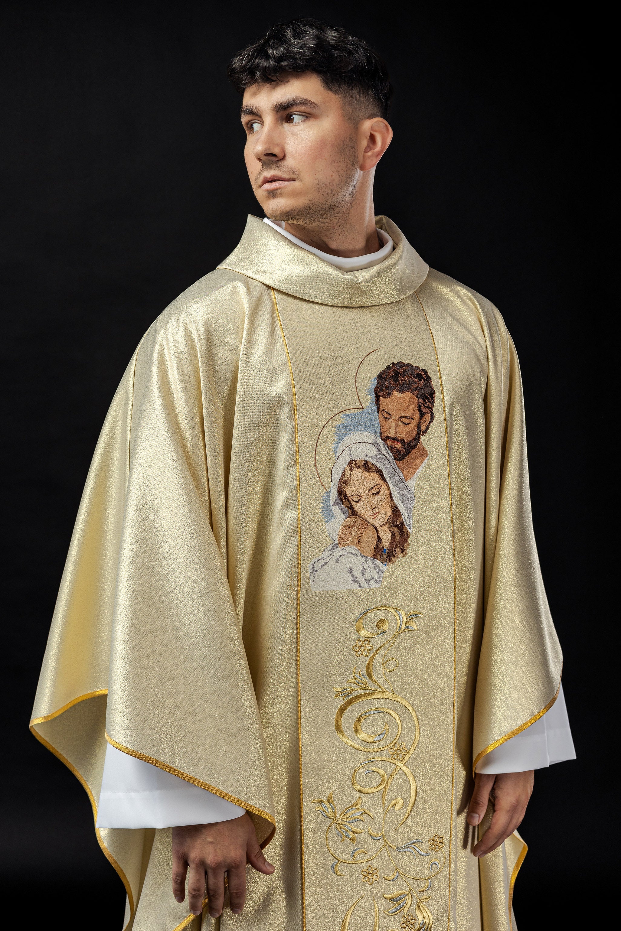 Shiny chasuble with an image of the Holy Family