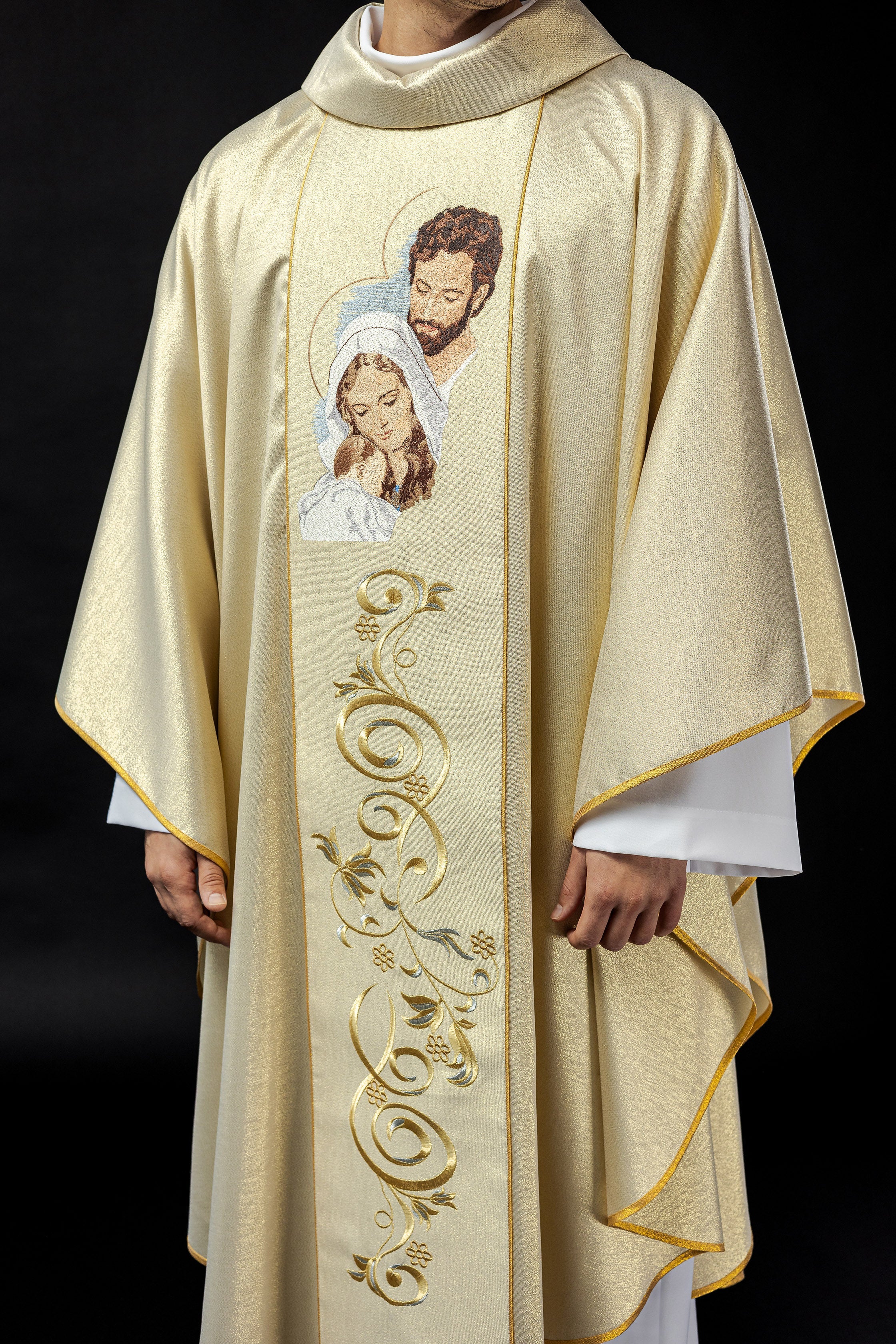 Shiny chasuble with an image of the Holy Family