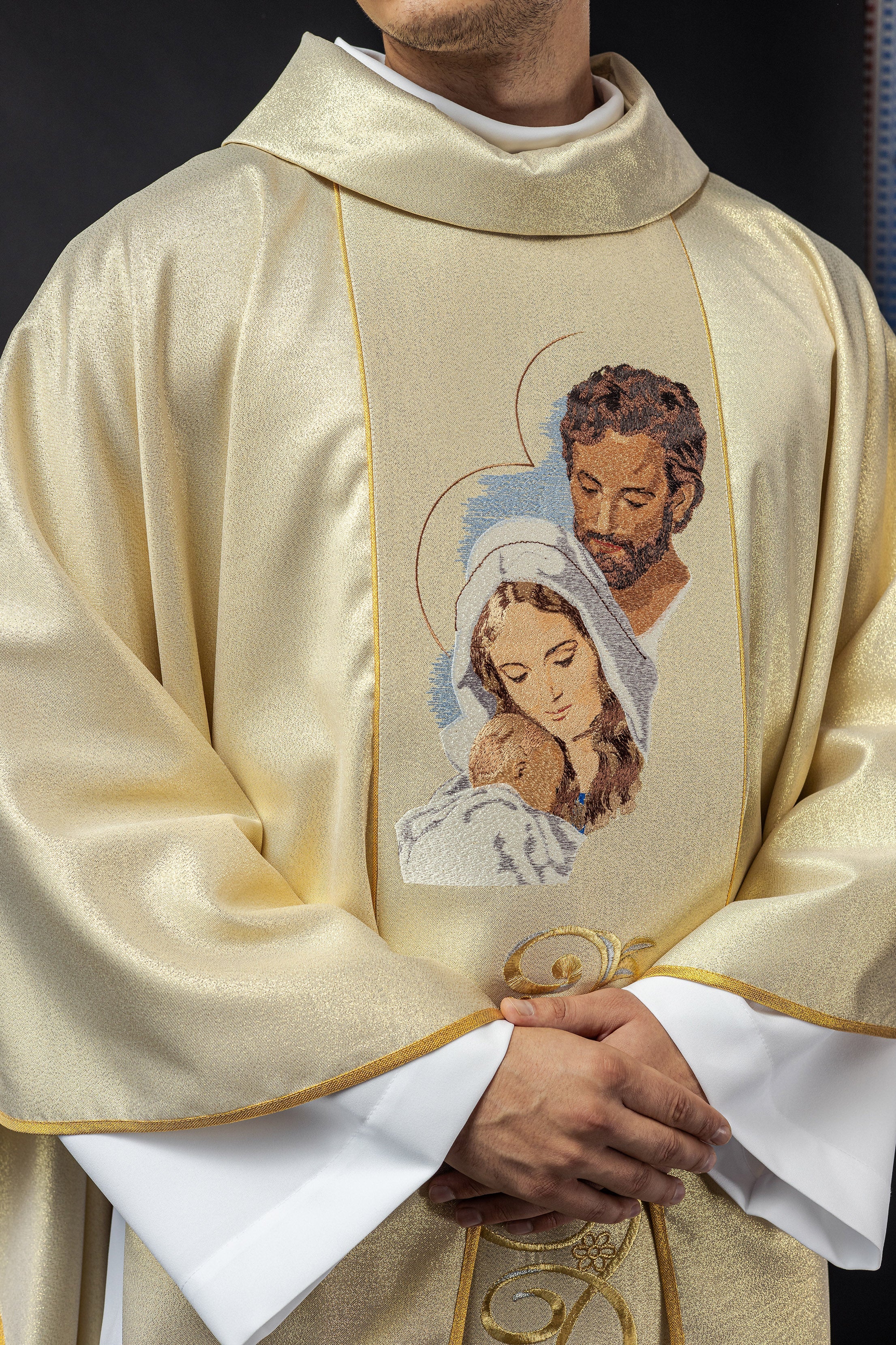 Shiny chasuble with an image of the Holy Family