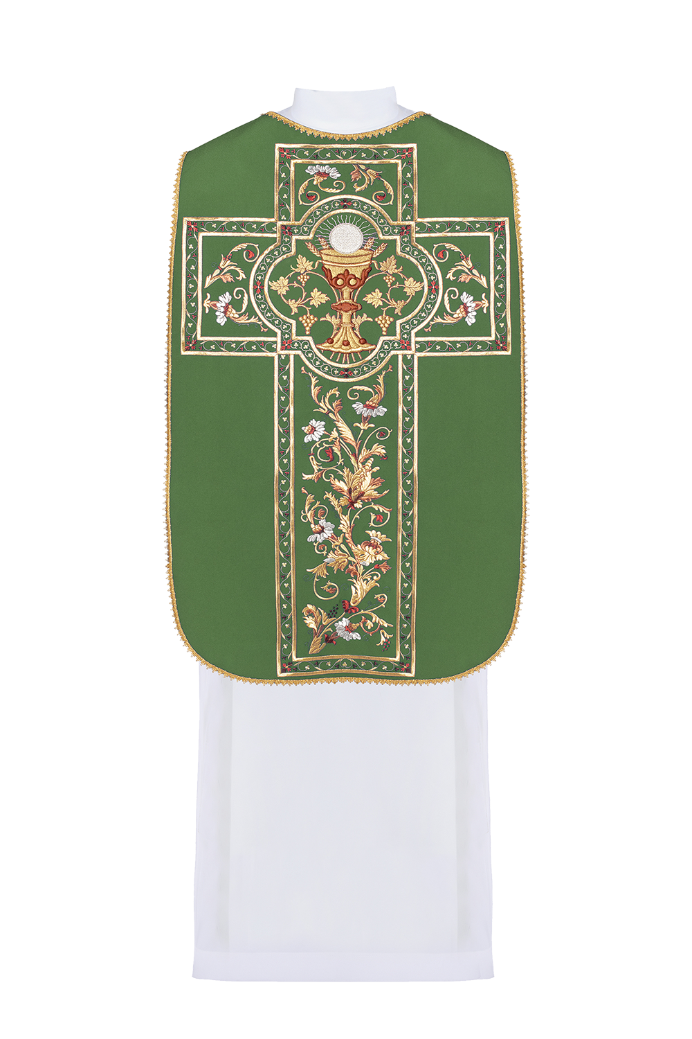 Green Roman Chasuble embroidered with the motif of the Eucharistic chalice