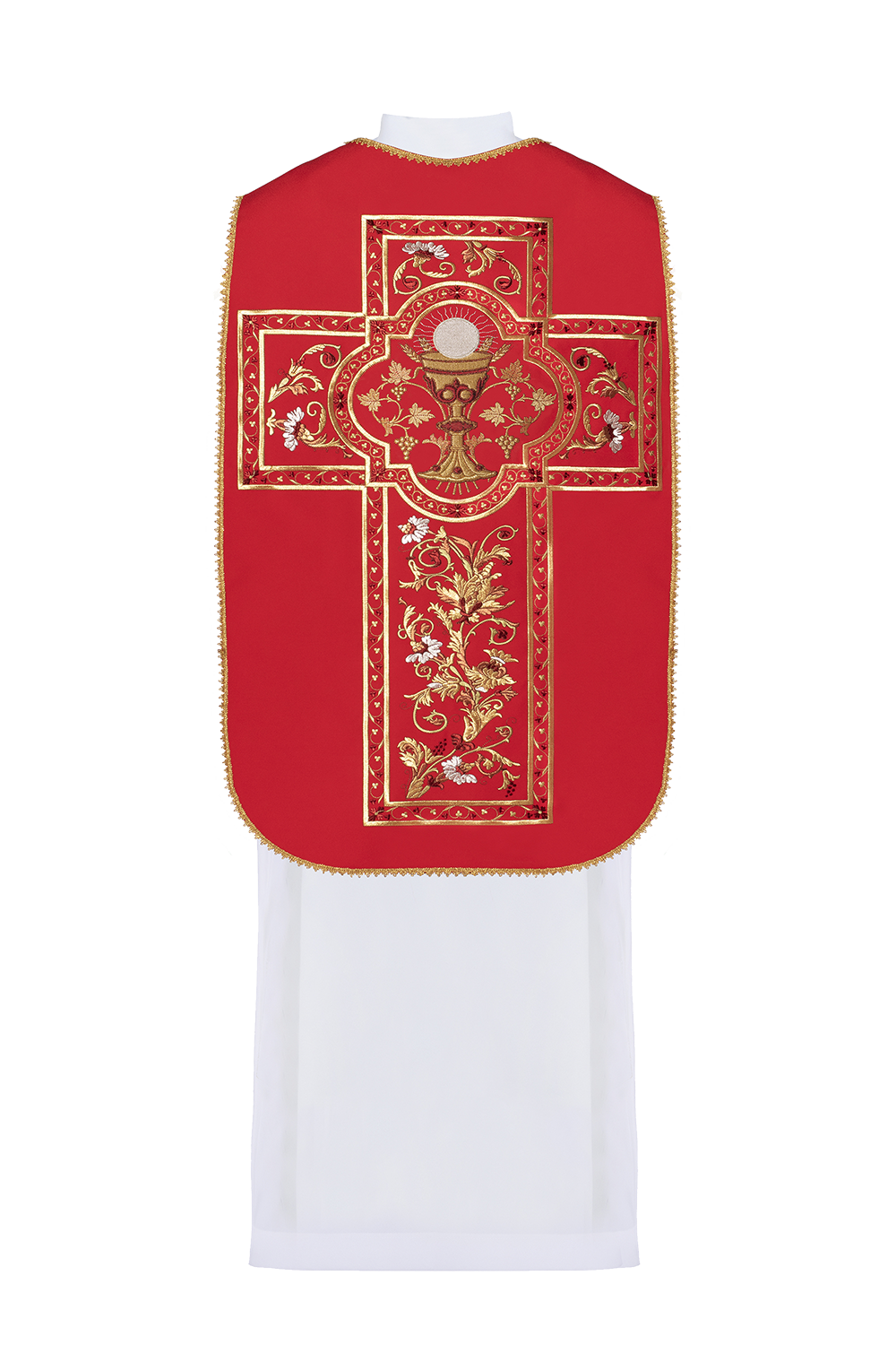 Red Roman Chasuble embroidered with the motif of the Eucharistic chalice