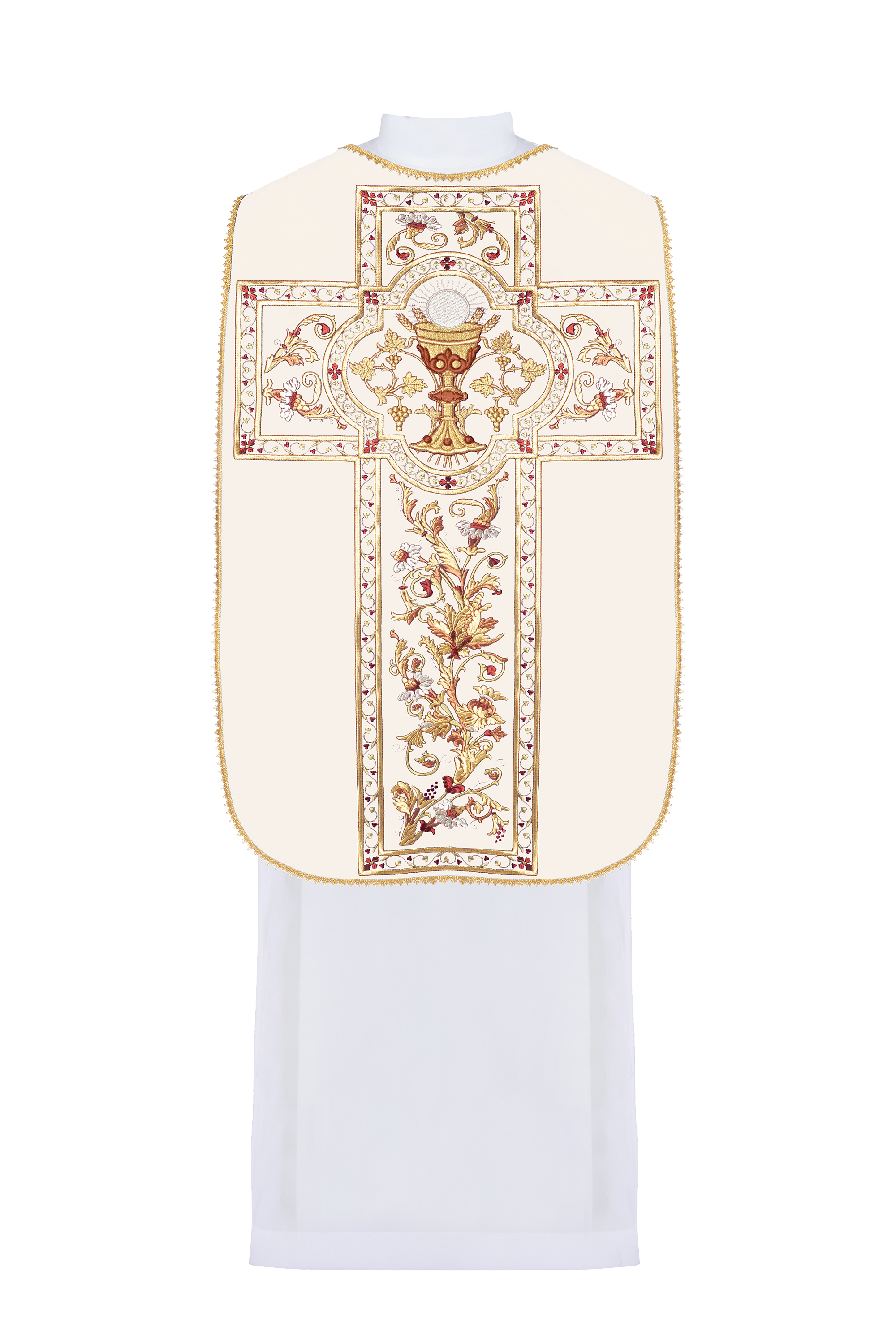 Roman chasuble in ecru with gold chalice embroidery - HAFTINAUSA.COM