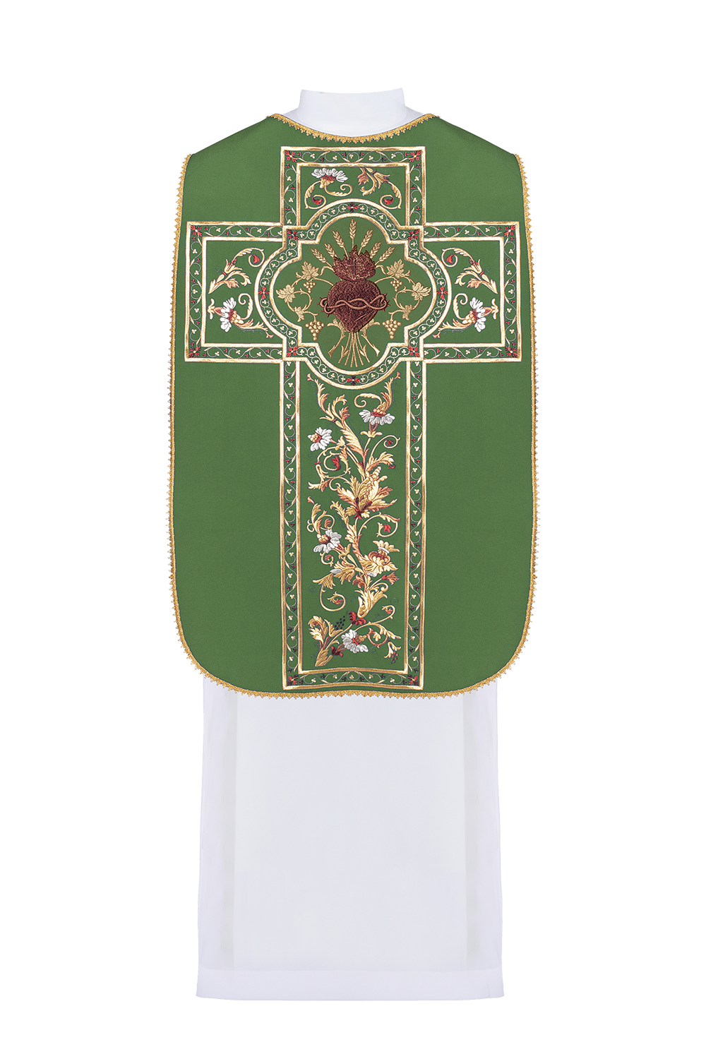 Green Roman Chasuble embroidered with the motif of the Sacred Heart of Jesus