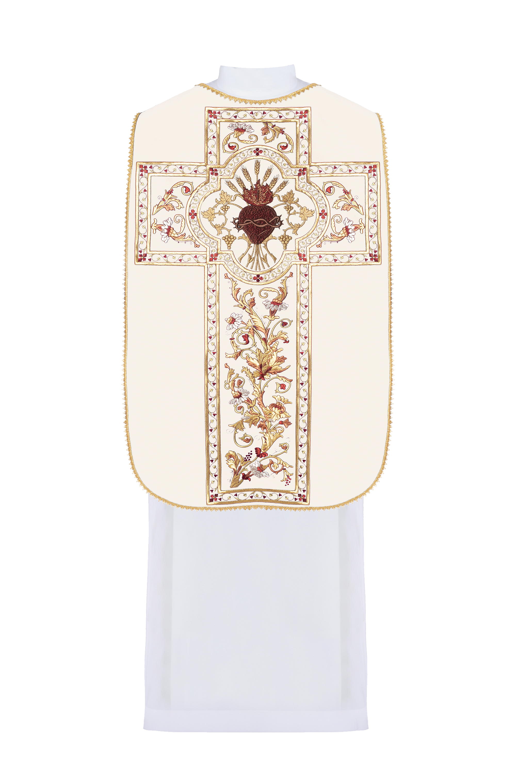 Roman Chasuble embroidered with the Sacred Heart of Jesus in ecru - HAFTINAUSA.COM