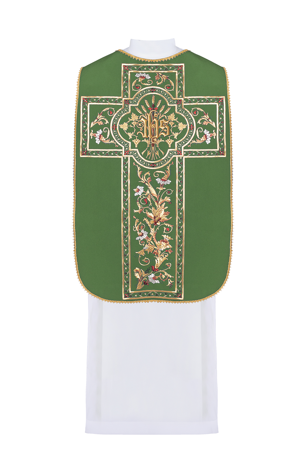 Green Roman Chasuble embroidered with the motif of IHS - HAFTINAUSA.COM