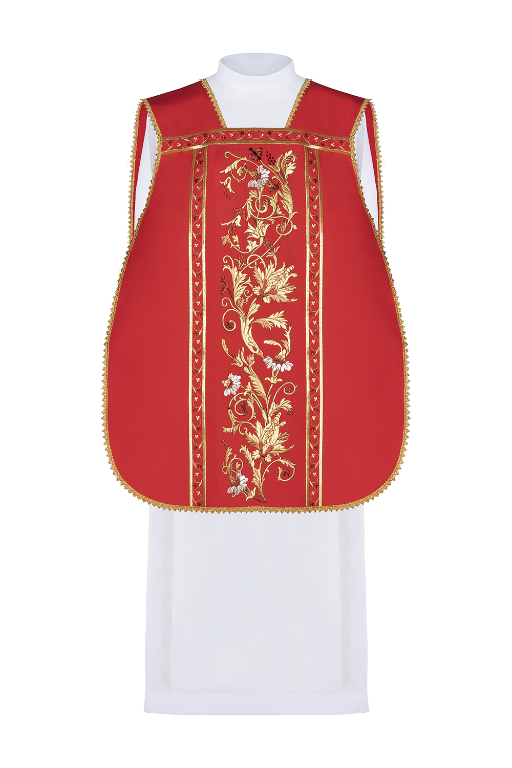 Red Roman Chasuble embroidered with the motif of IHS - HAFTINAUSA.COM