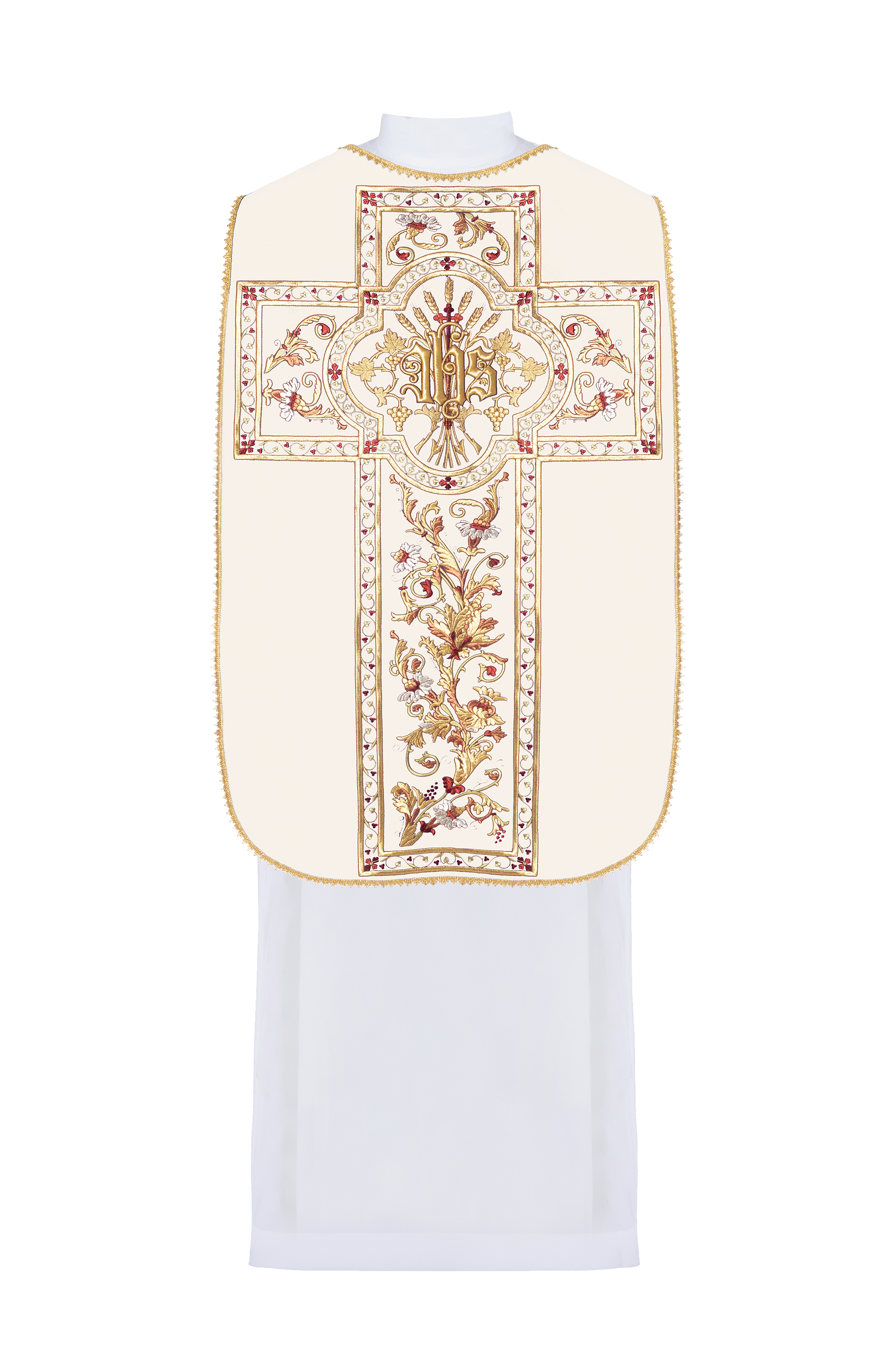 Roman ivory chasuble with classic gold JHS embroidery - HAFTINAUSA.COM