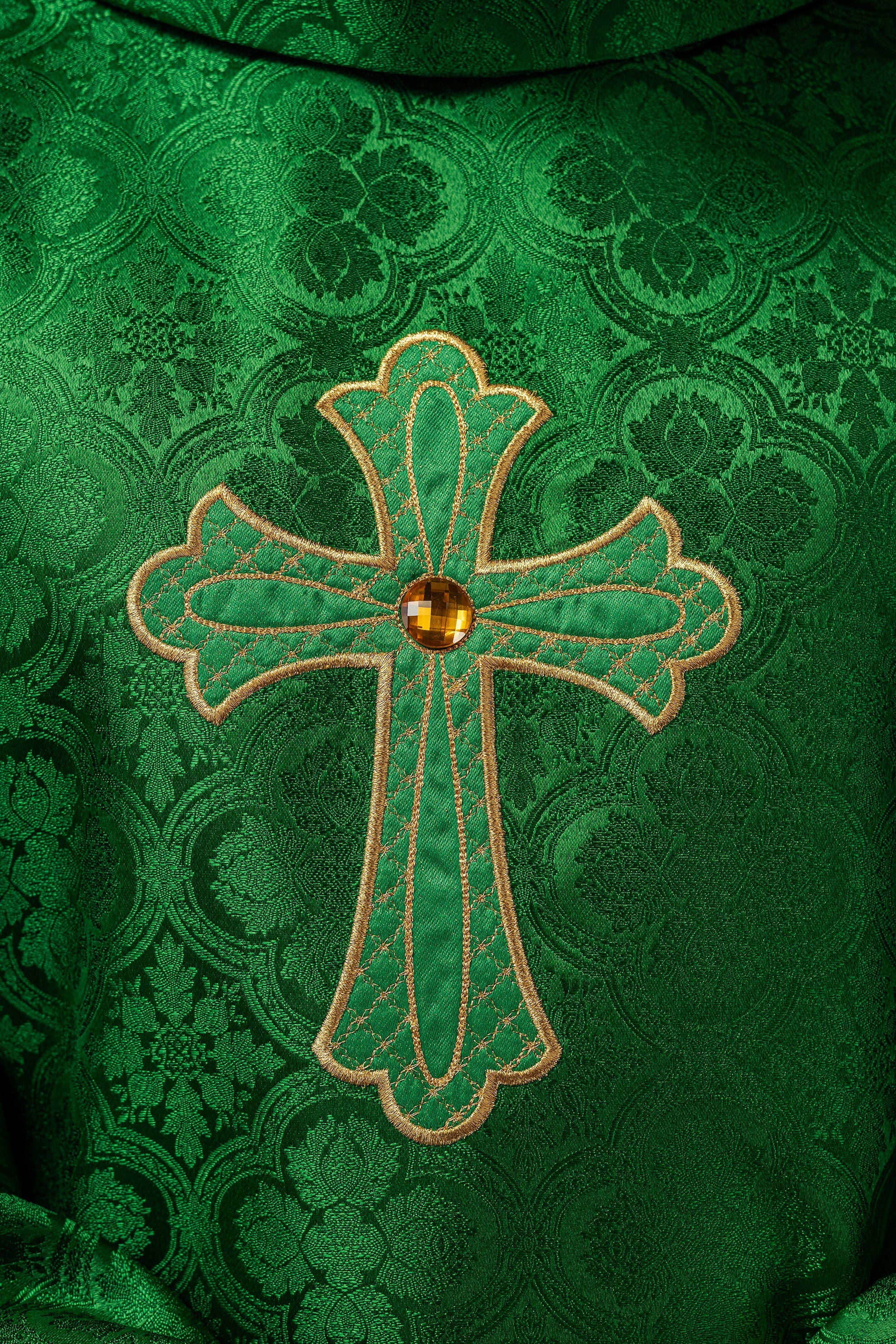 Green chasuble with gold cross