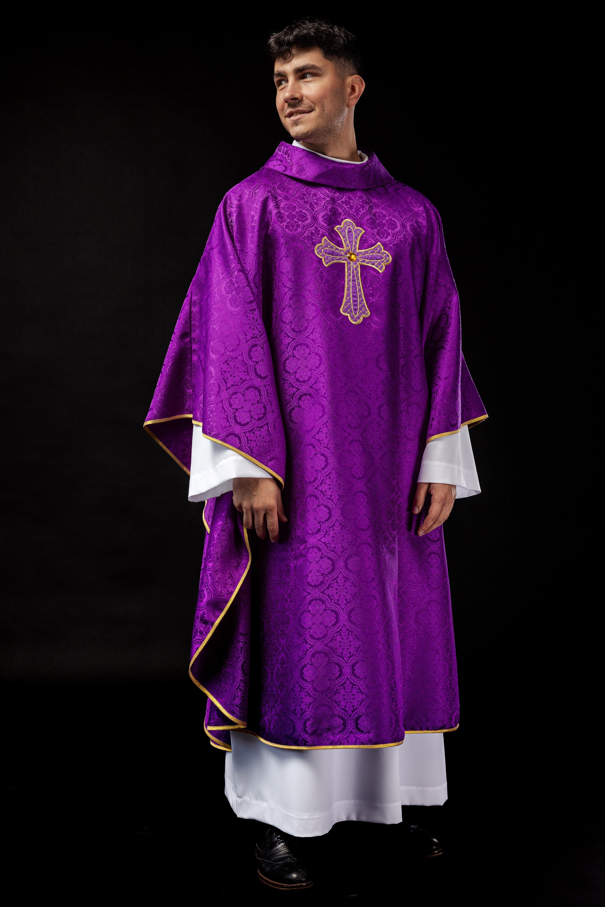 Purple chasuble with gold cross