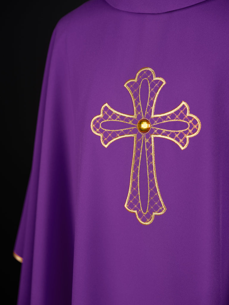 Purple chasuble embroidered with symbol of the cross Purple
