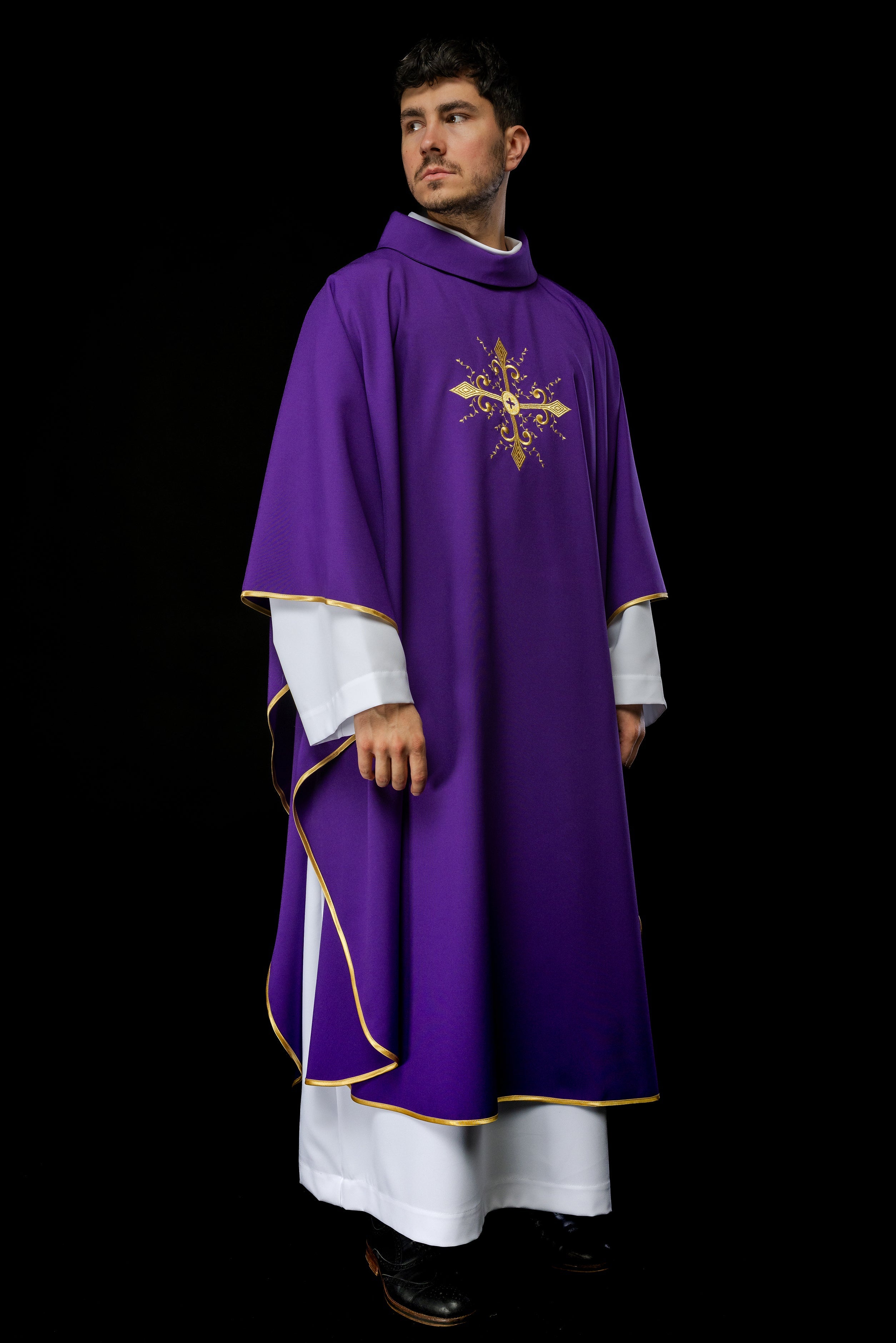 Purple chasuble with gold cross motif