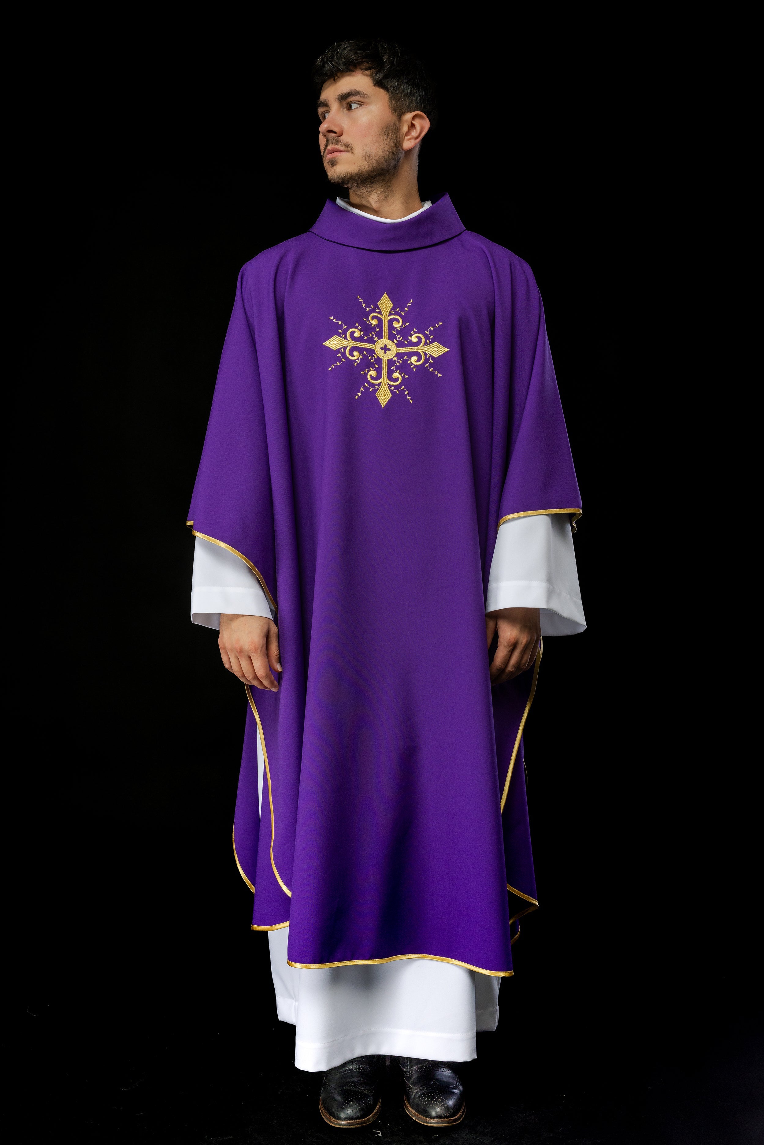 Purple chasuble with gold cross motif