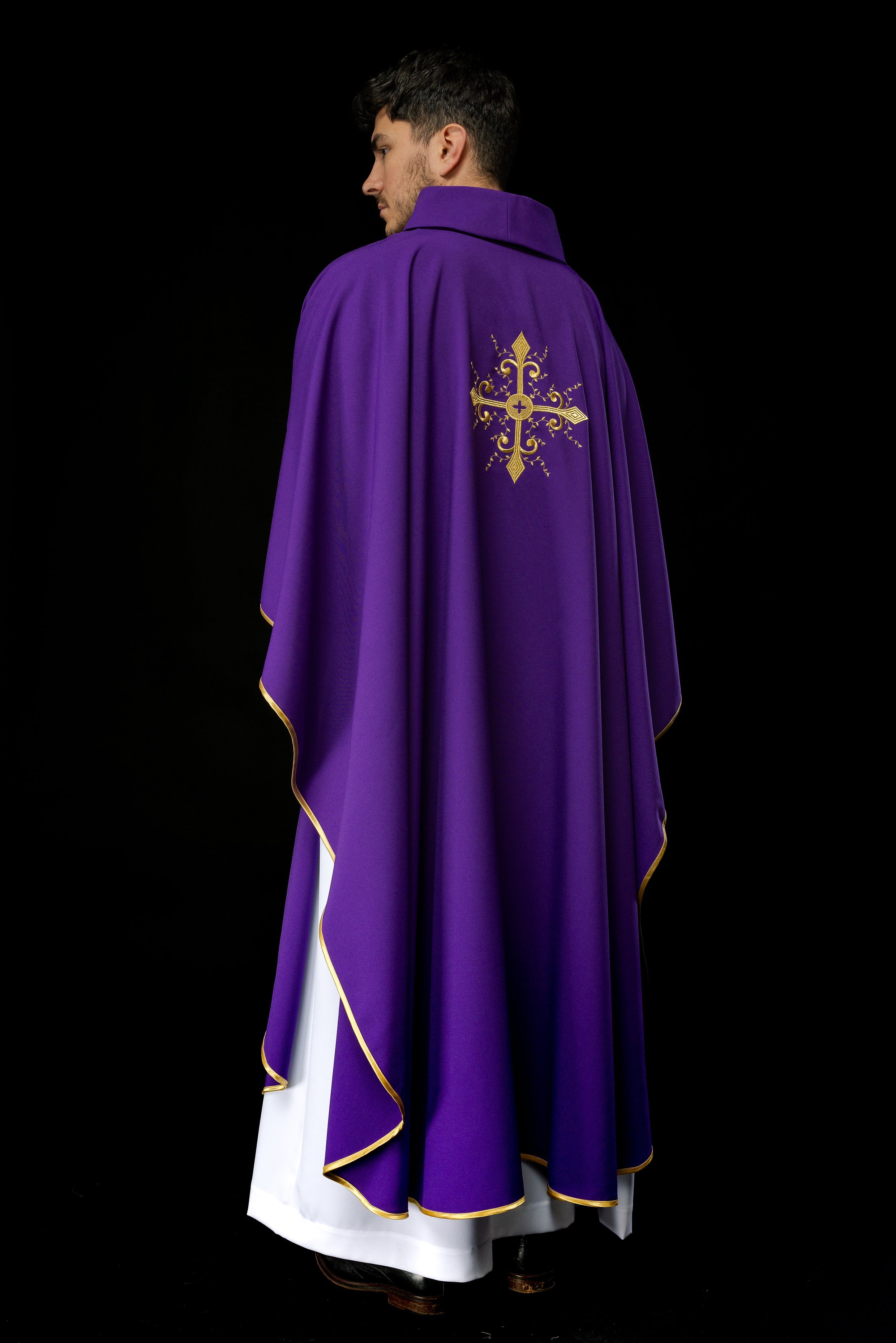 Purple chasuble with gold cross motif