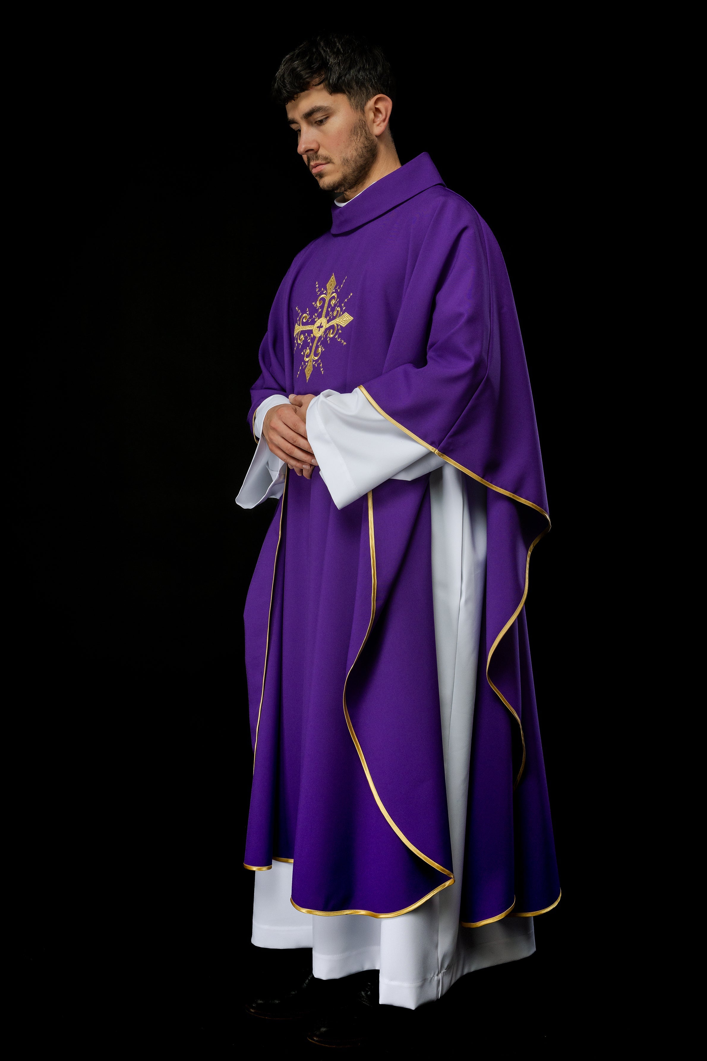 Purple chasuble with gold cross motif