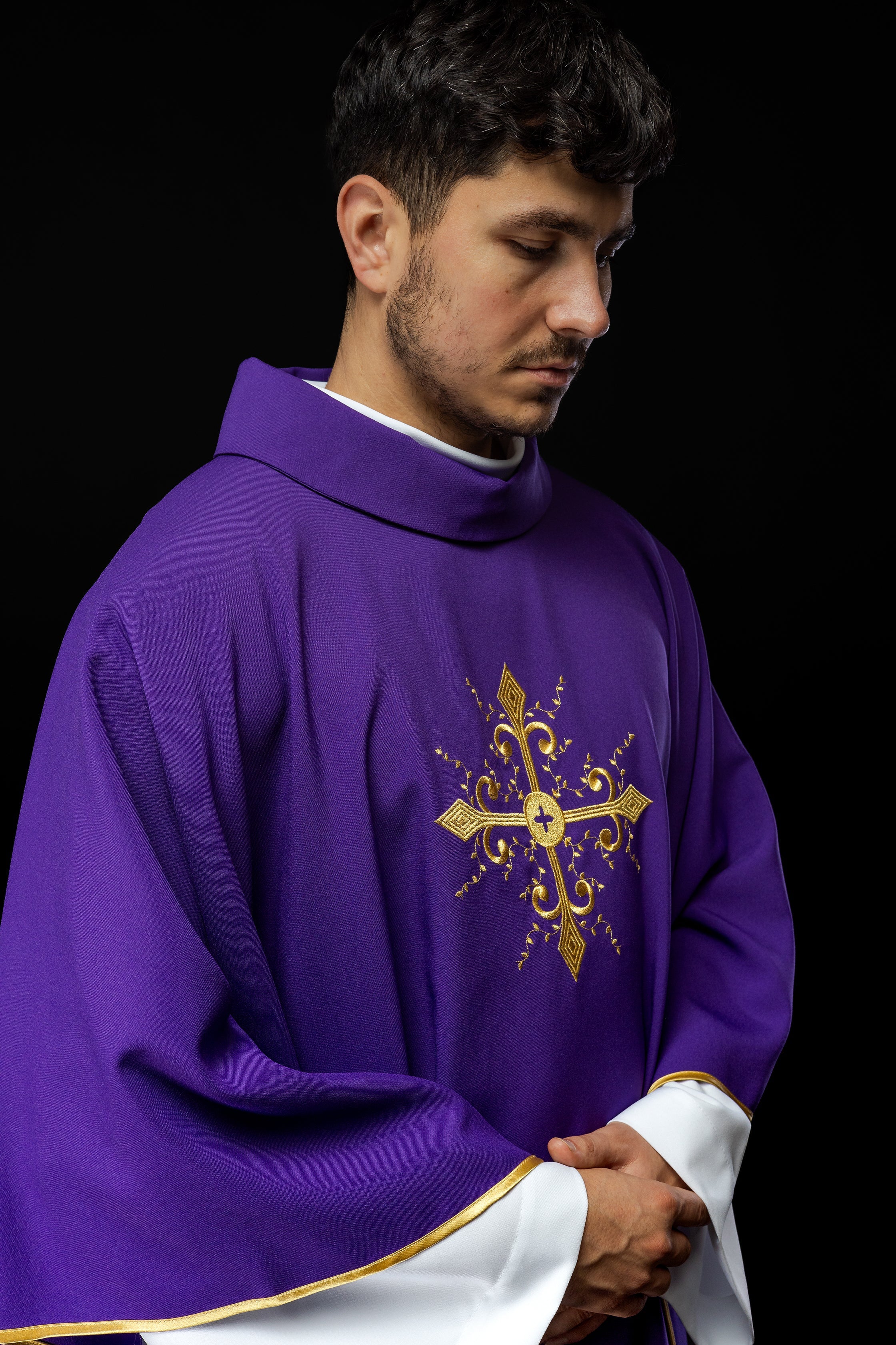 Purple chasuble with gold cross motif