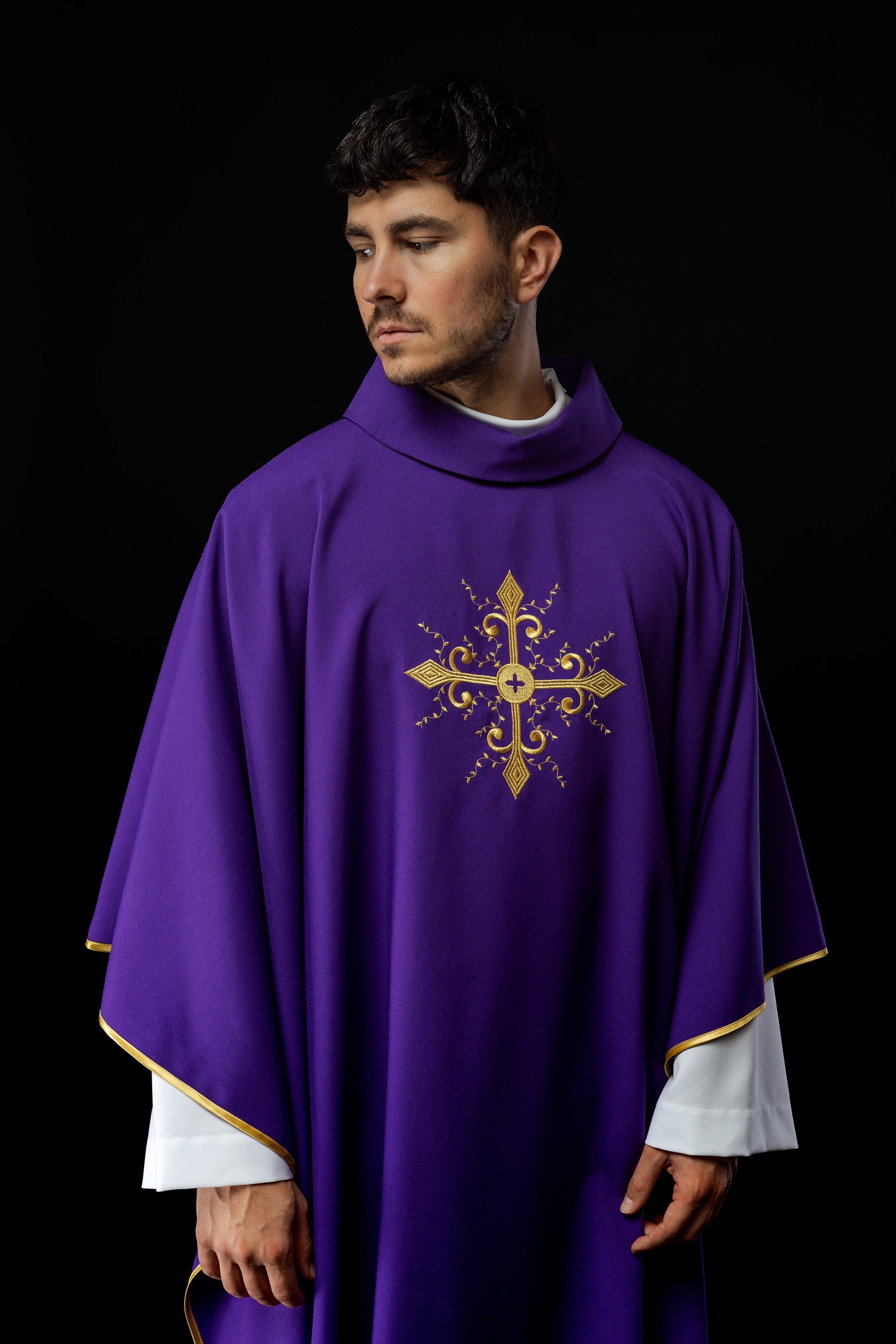 Purple chasuble with gold cross motif