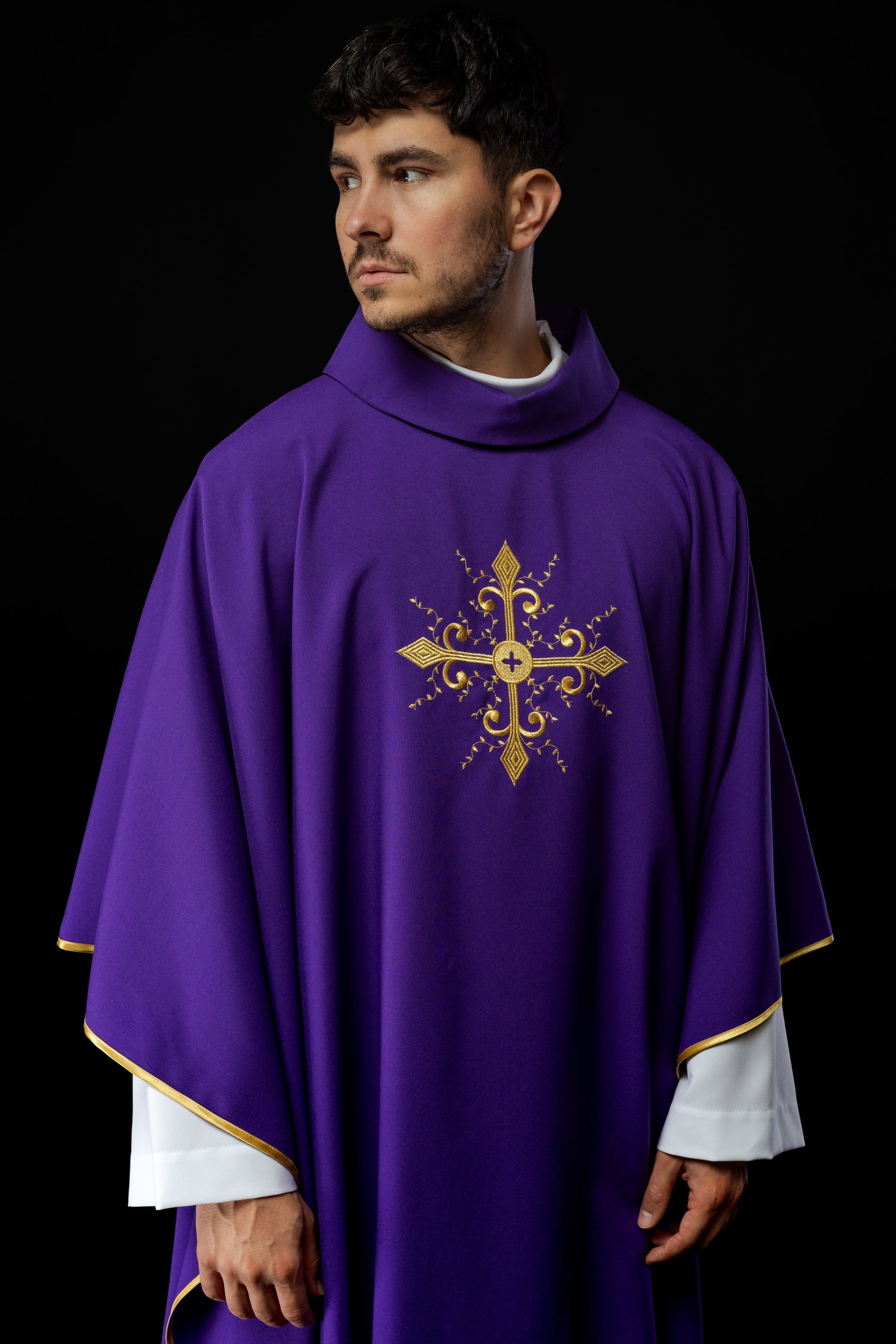 Purple chasuble with gold cross motif