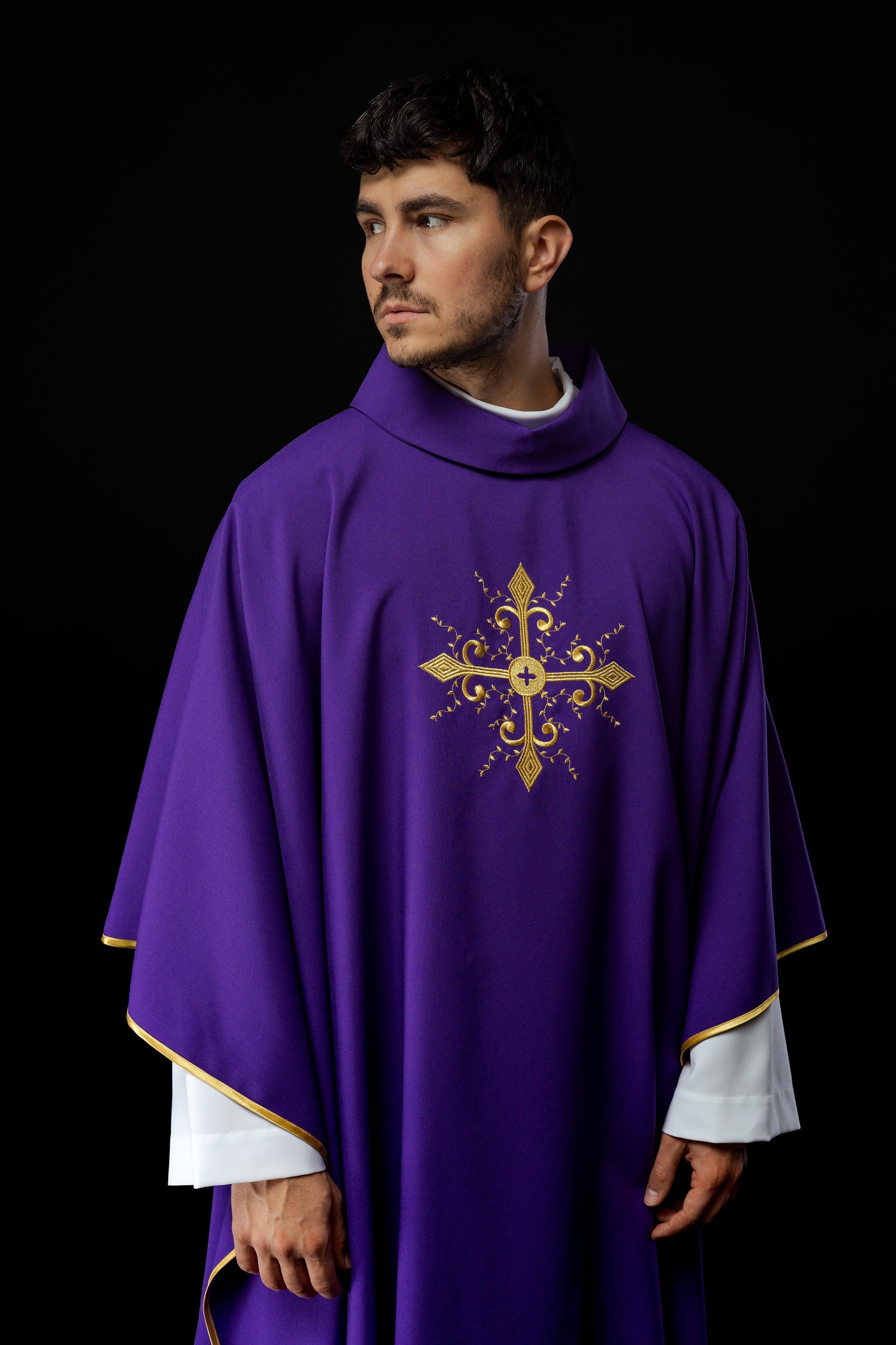 Purple chasuble with gold cross motif