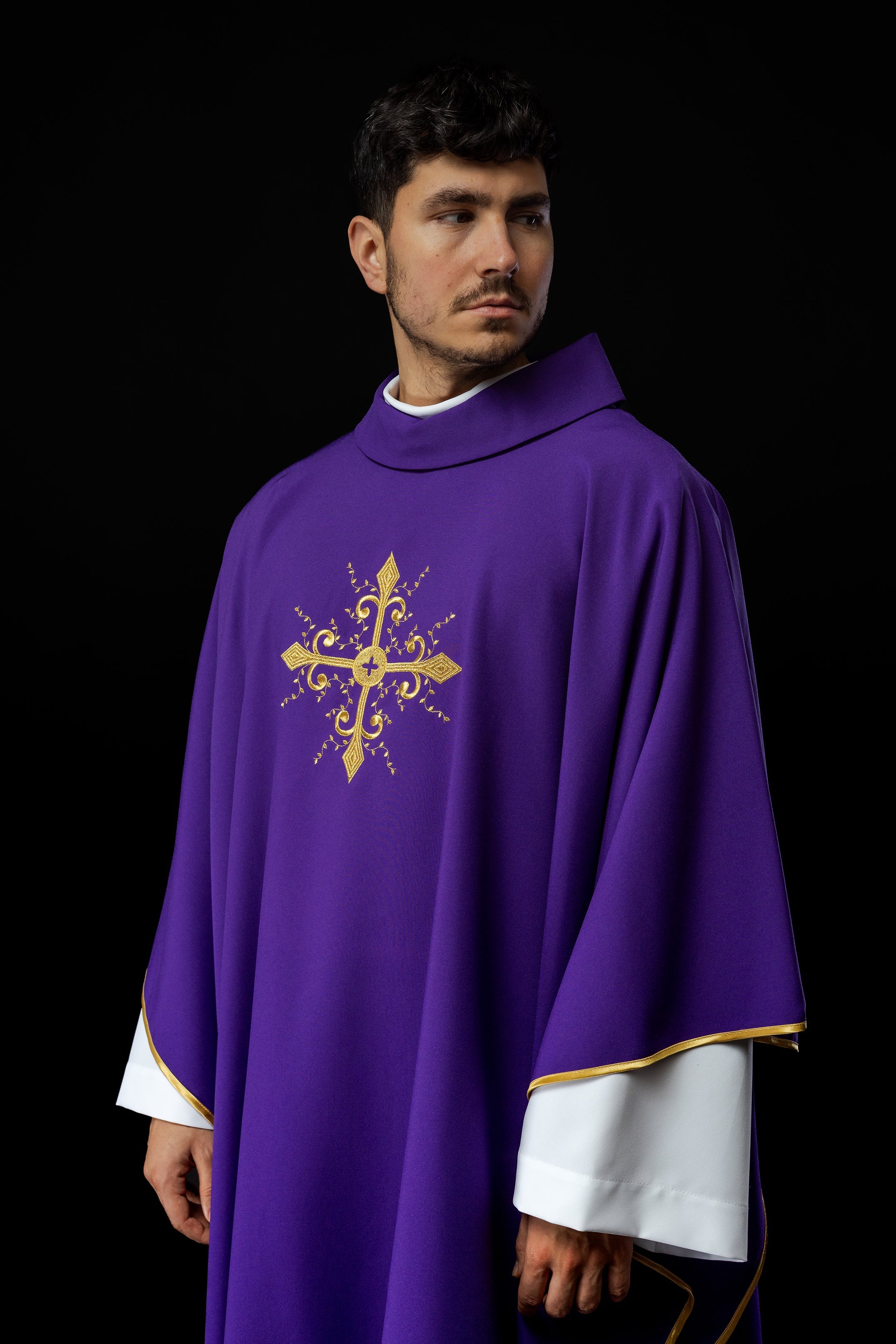 Purple chasuble with gold cross motif