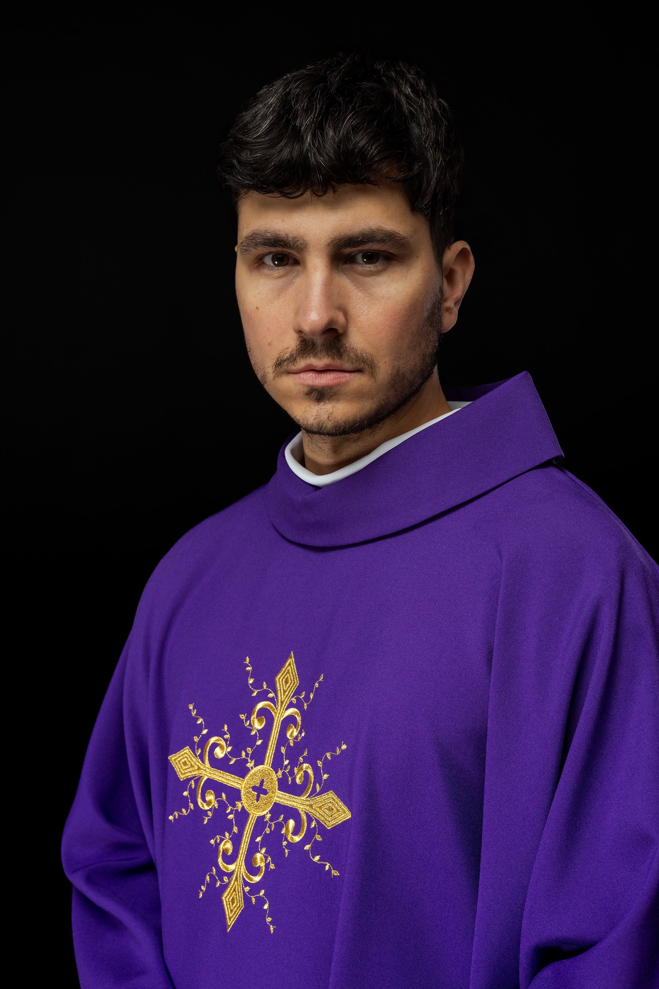 Purple chasuble with gold cross motif