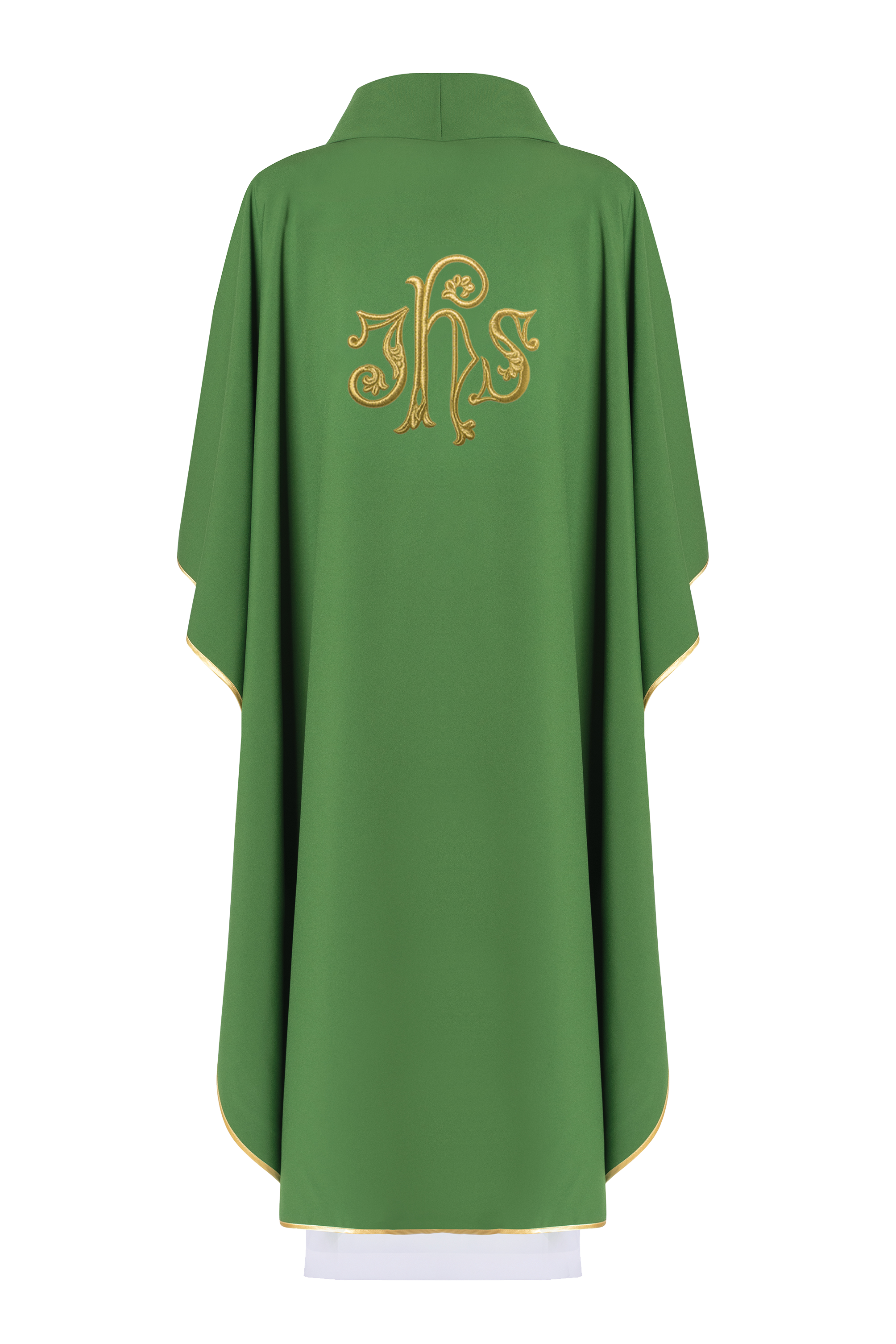 Chasuble embroidered with IHS and grape symbols in green - HAFTINAUSA.COM