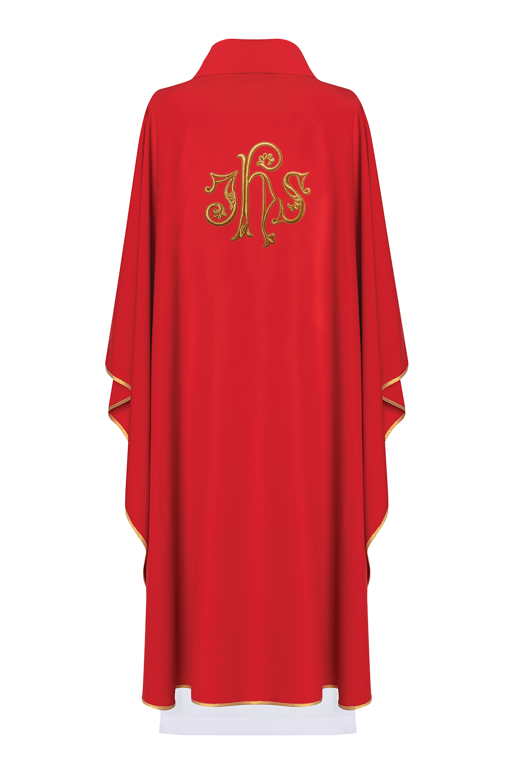 Chasuble embroidered with IHS and grape symbols in red - HAFTINAUSA.COM