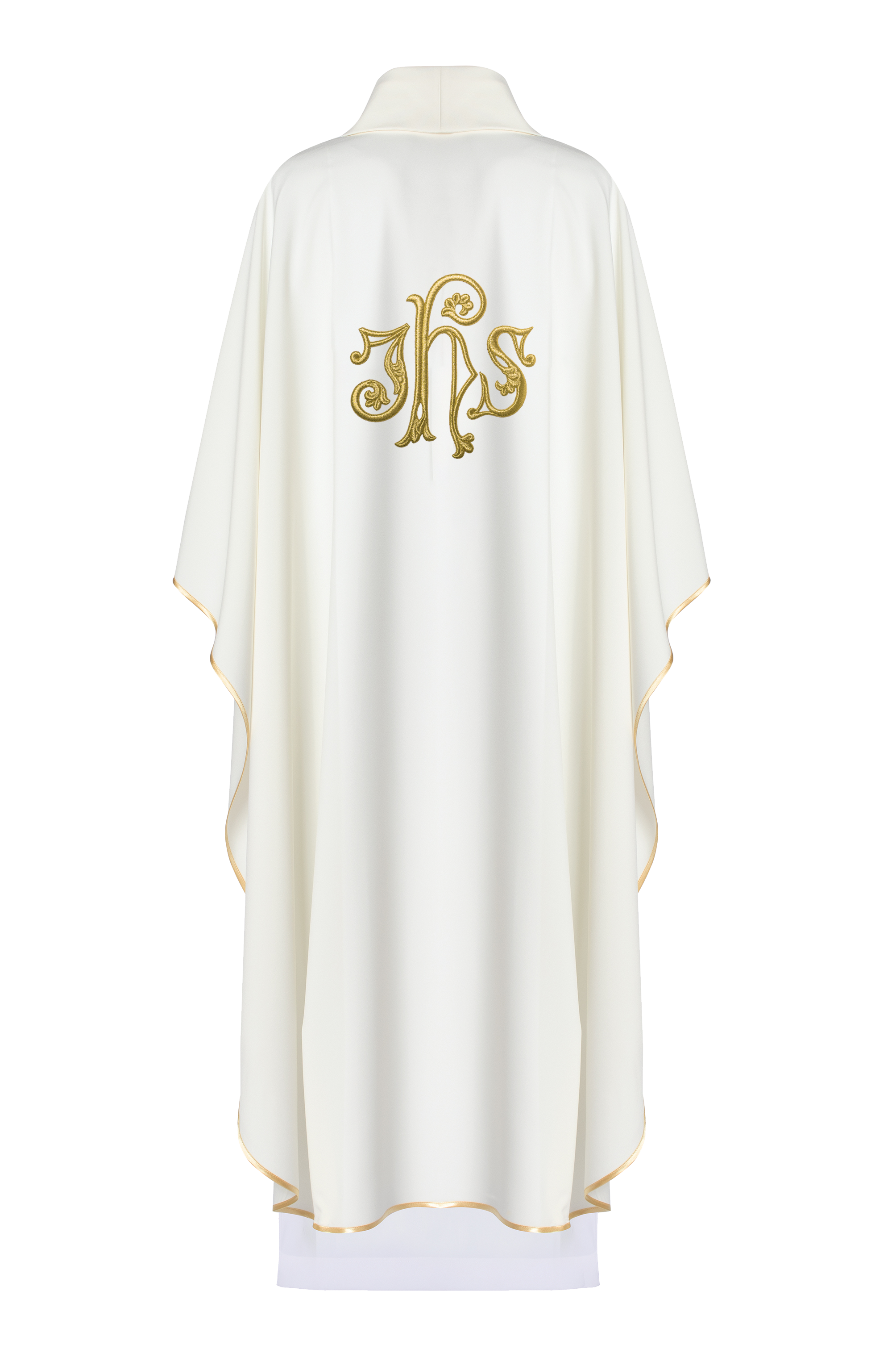 Chasuble embroidered with IHS and grape symbols in ecru - HAFTINAUSA.COM