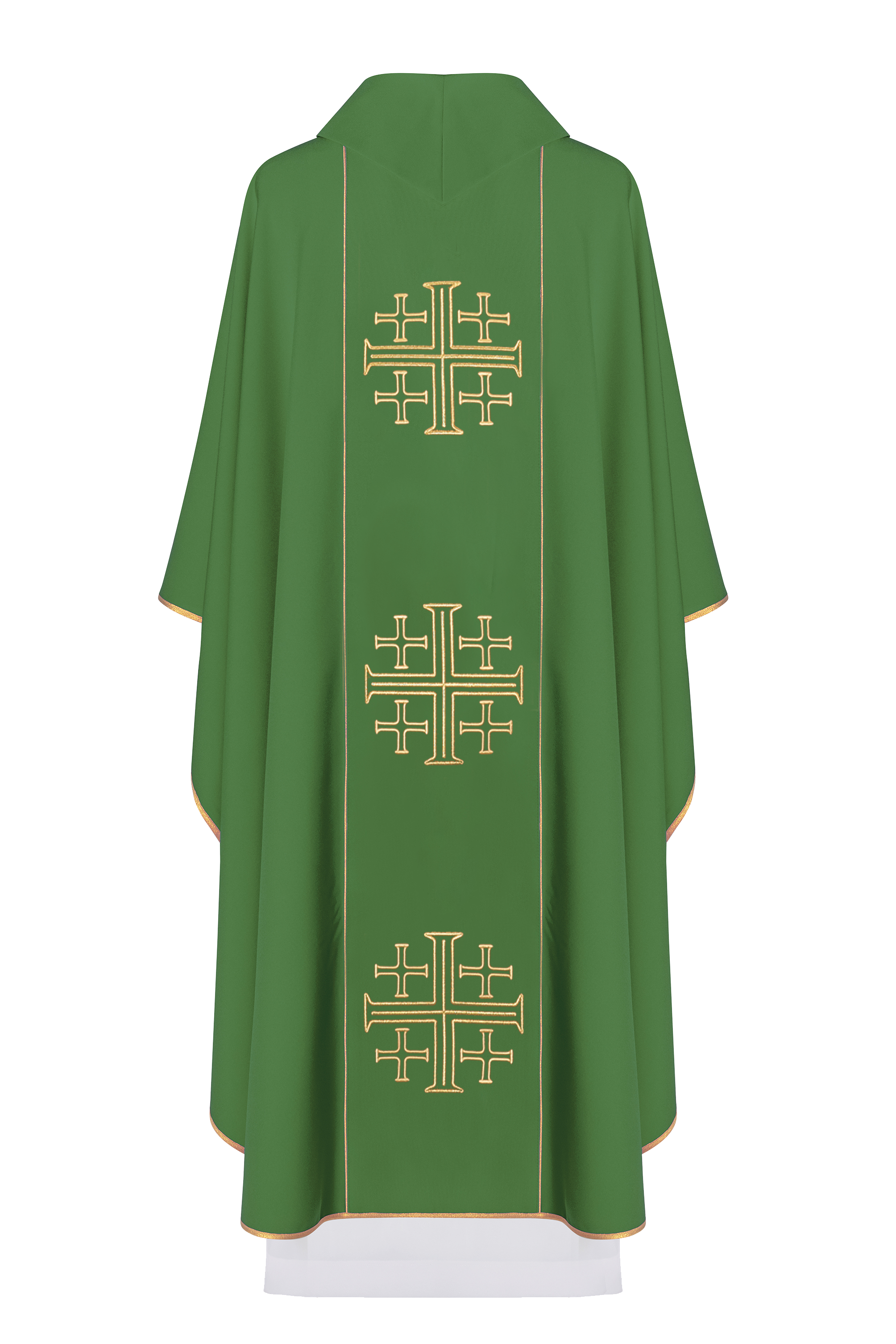 Chasuble embroidered with Jerusalem Crosses in green - HAFTINAUSA.COM