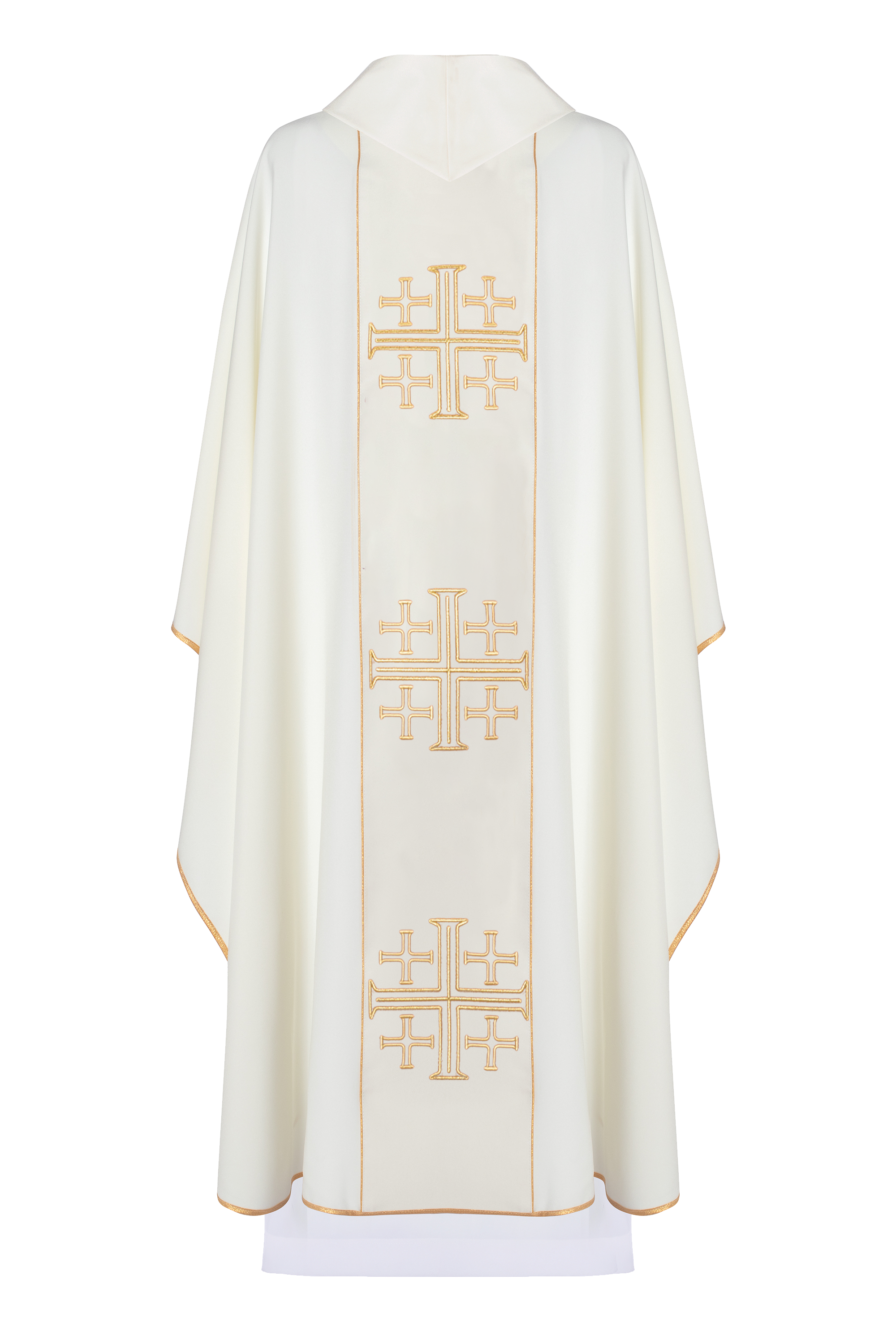 Chasuble embroidered with Jerusalem Crosses in ecru - HAFTINAUSA.COM