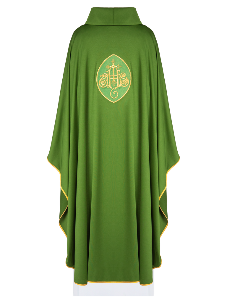 Chasuble embroidered with IHS lightweight SACROLITE knit fabric