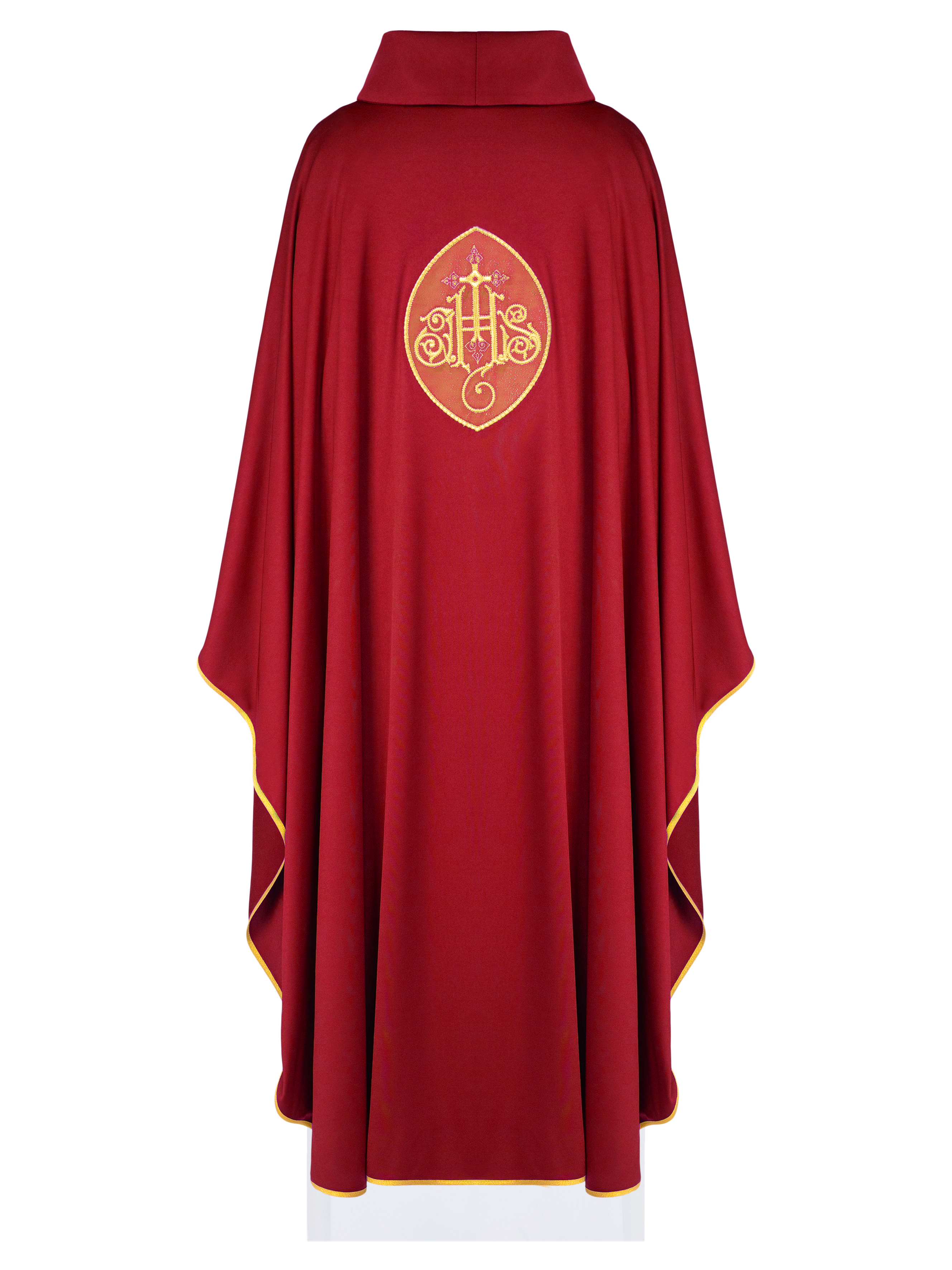 Lightweight red chasuble with IHS made from SACROLITE