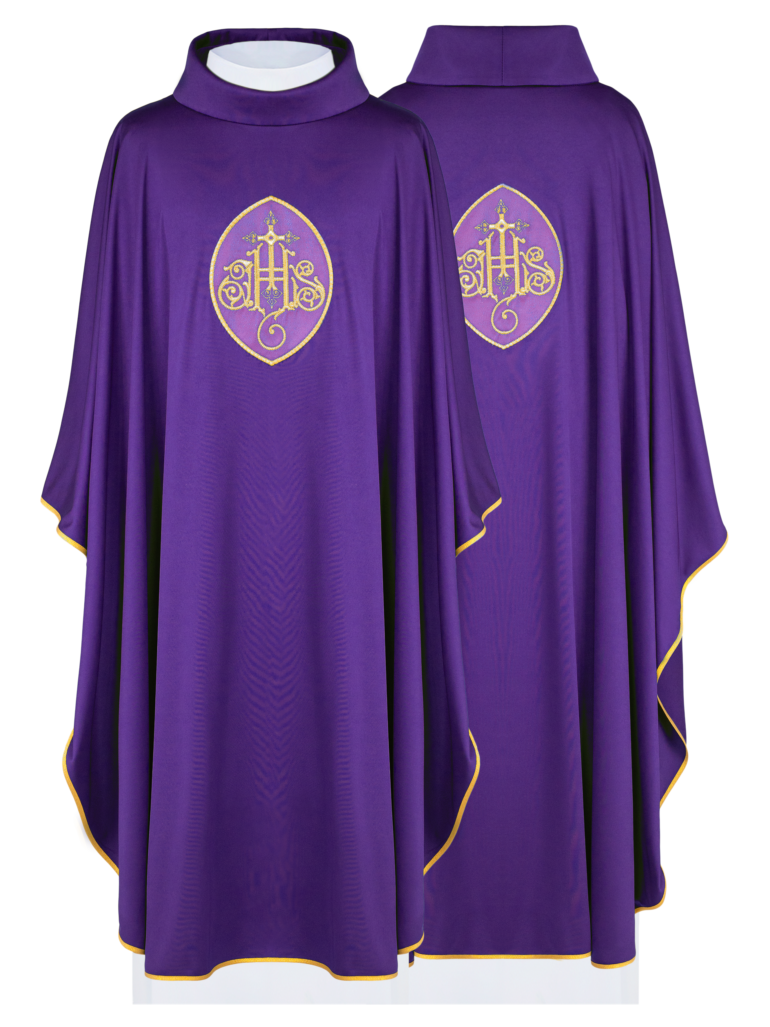 Purple chasuble with IHS made from sports fabric SACROLITE