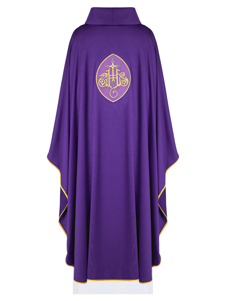 Purple chasuble with IHS made from sports fabric SACROLITE
