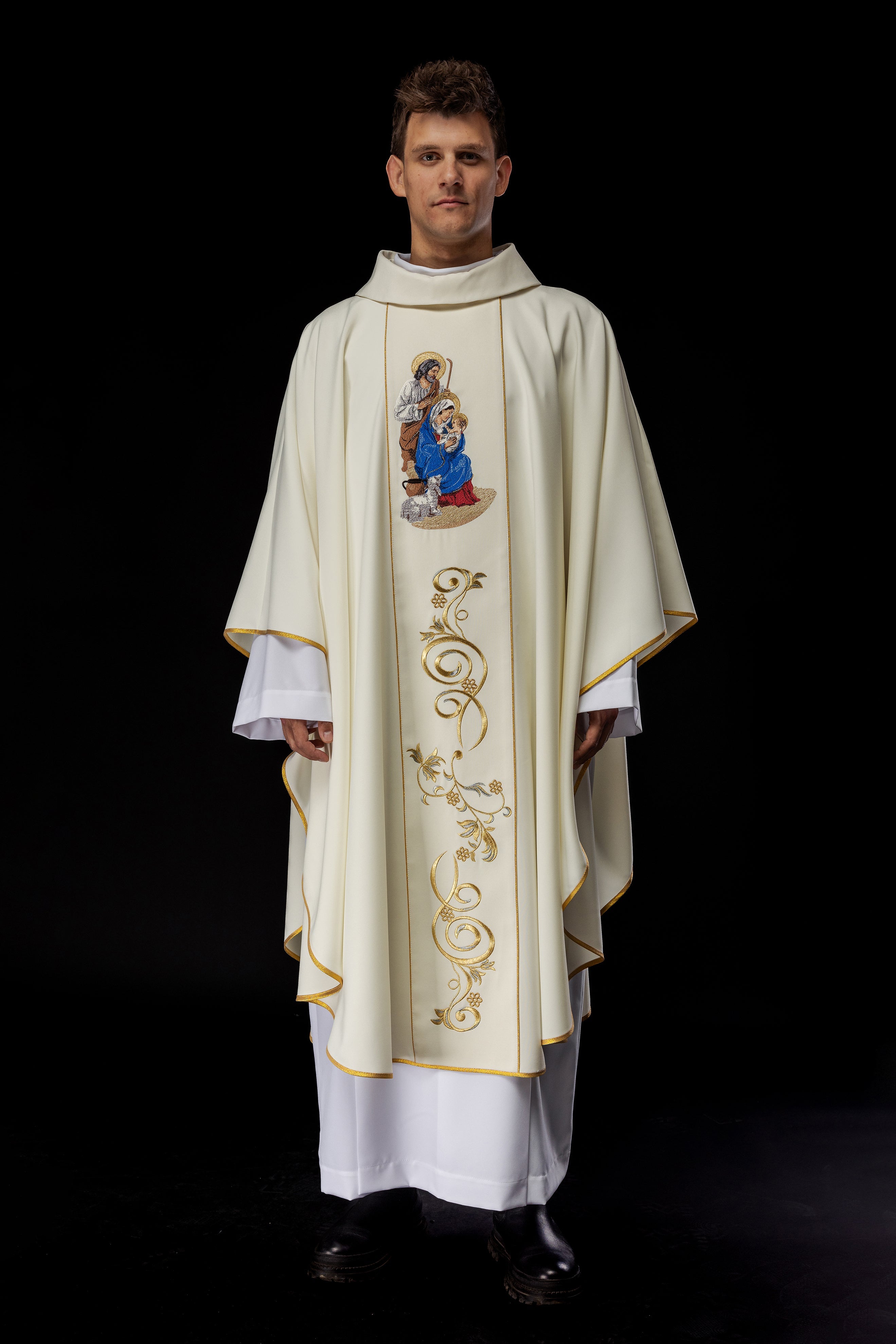 Christmas ivory chasuble with the image of Holy Family