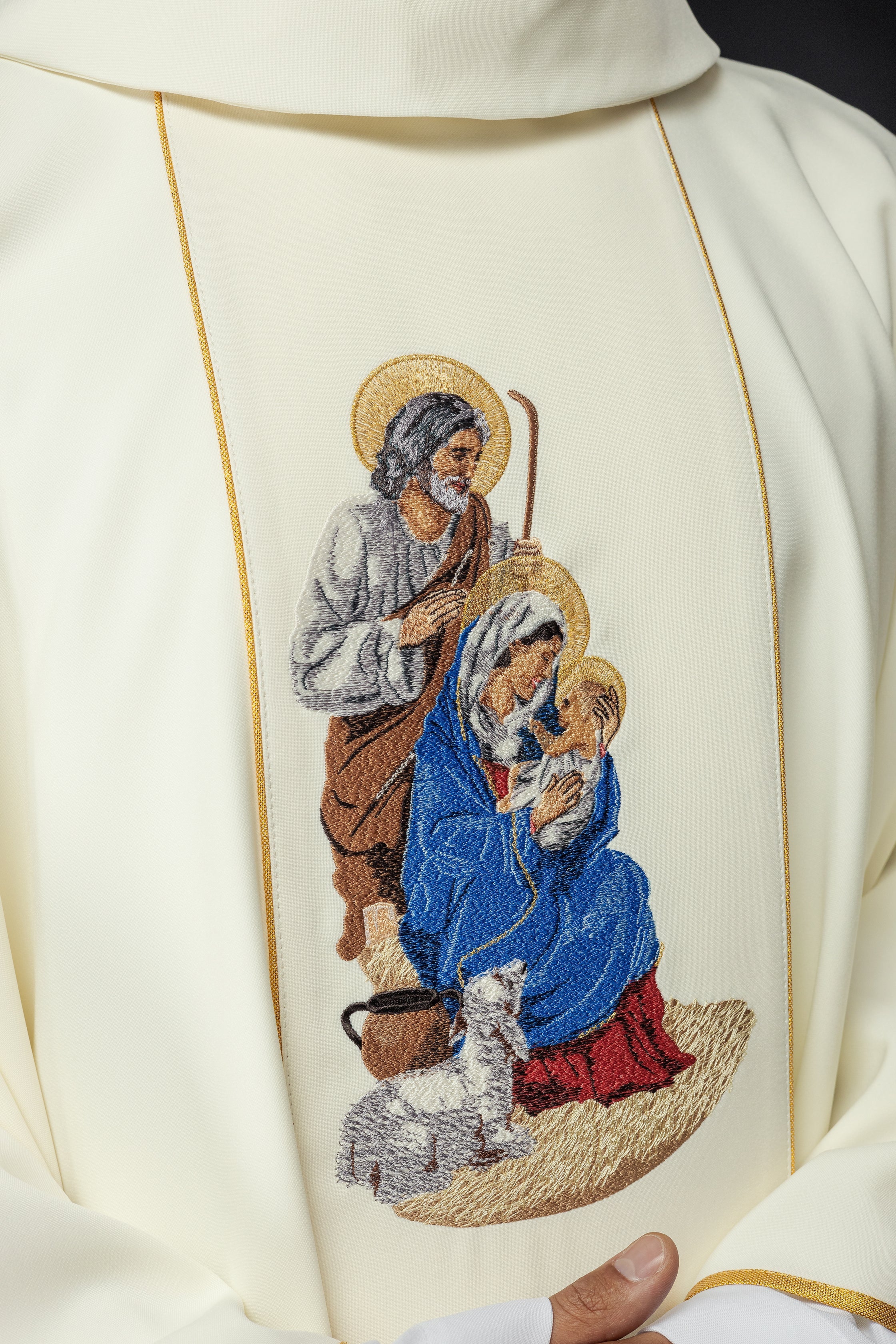 Christmas ivory chasuble with the image of Holy Family