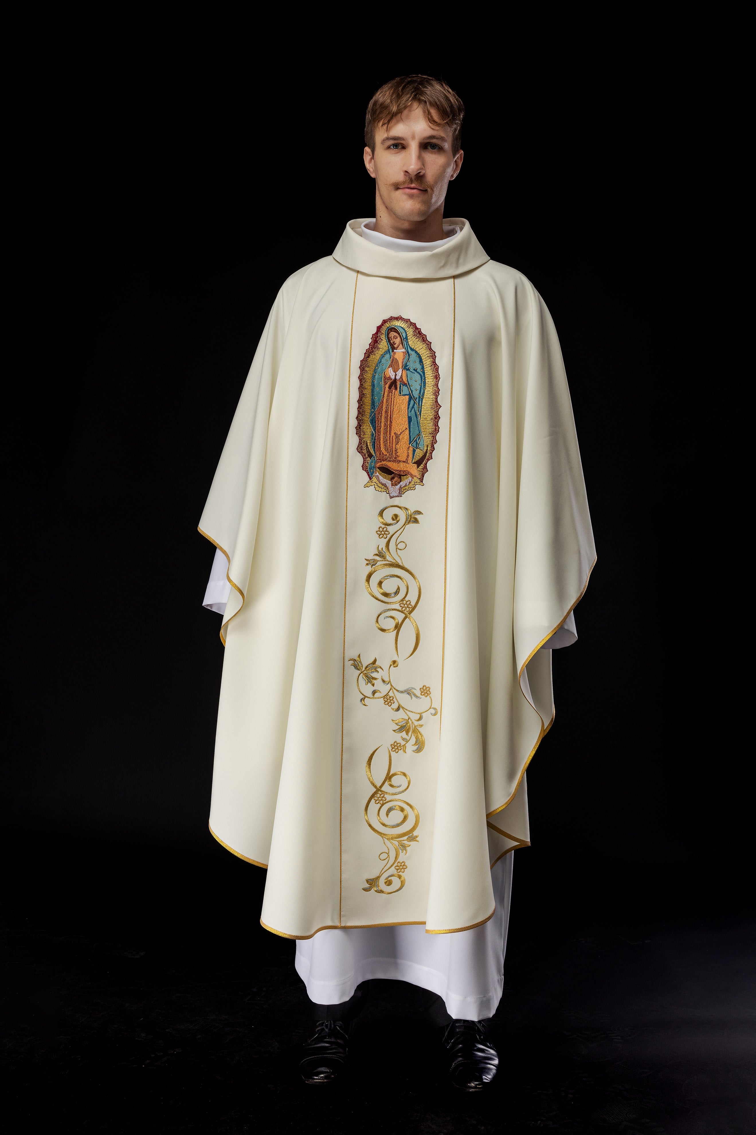 Ivory chasuble with the image of Our Lady of Guadalupe