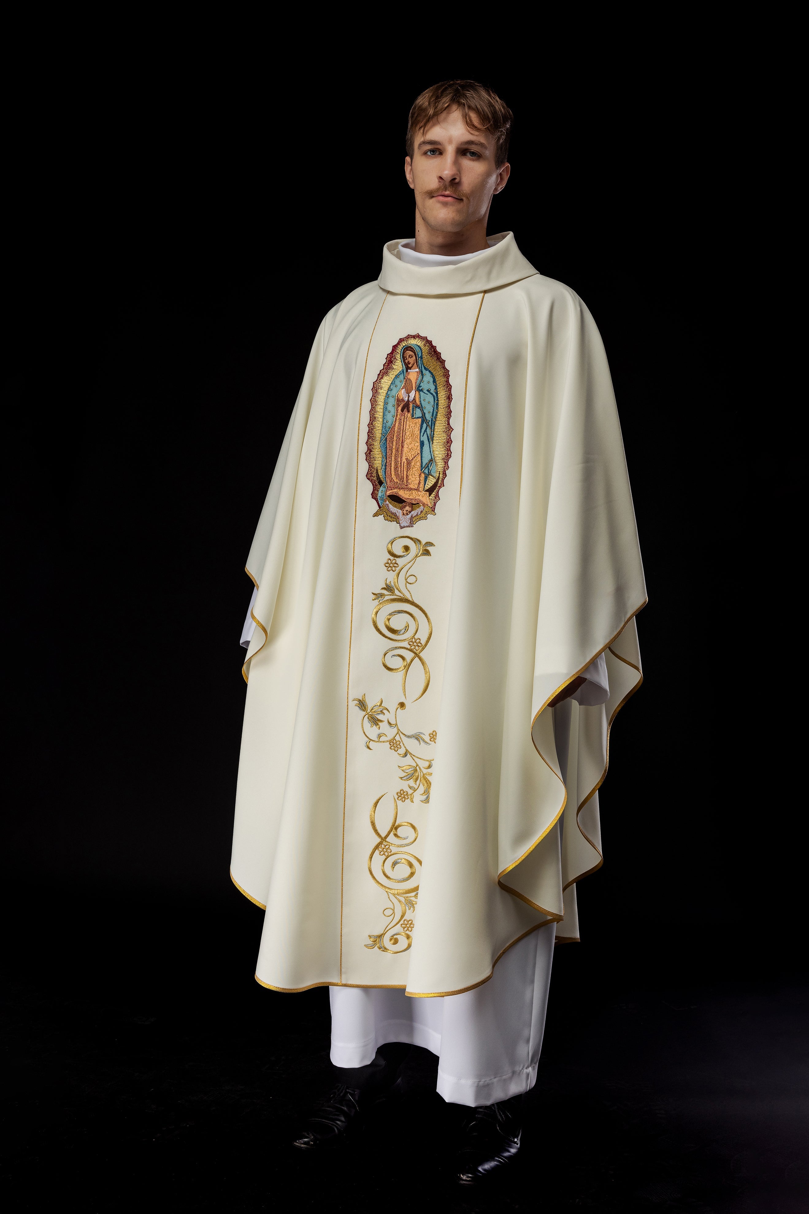 Ivory chasuble with the image of Our Lady of Guadalupe