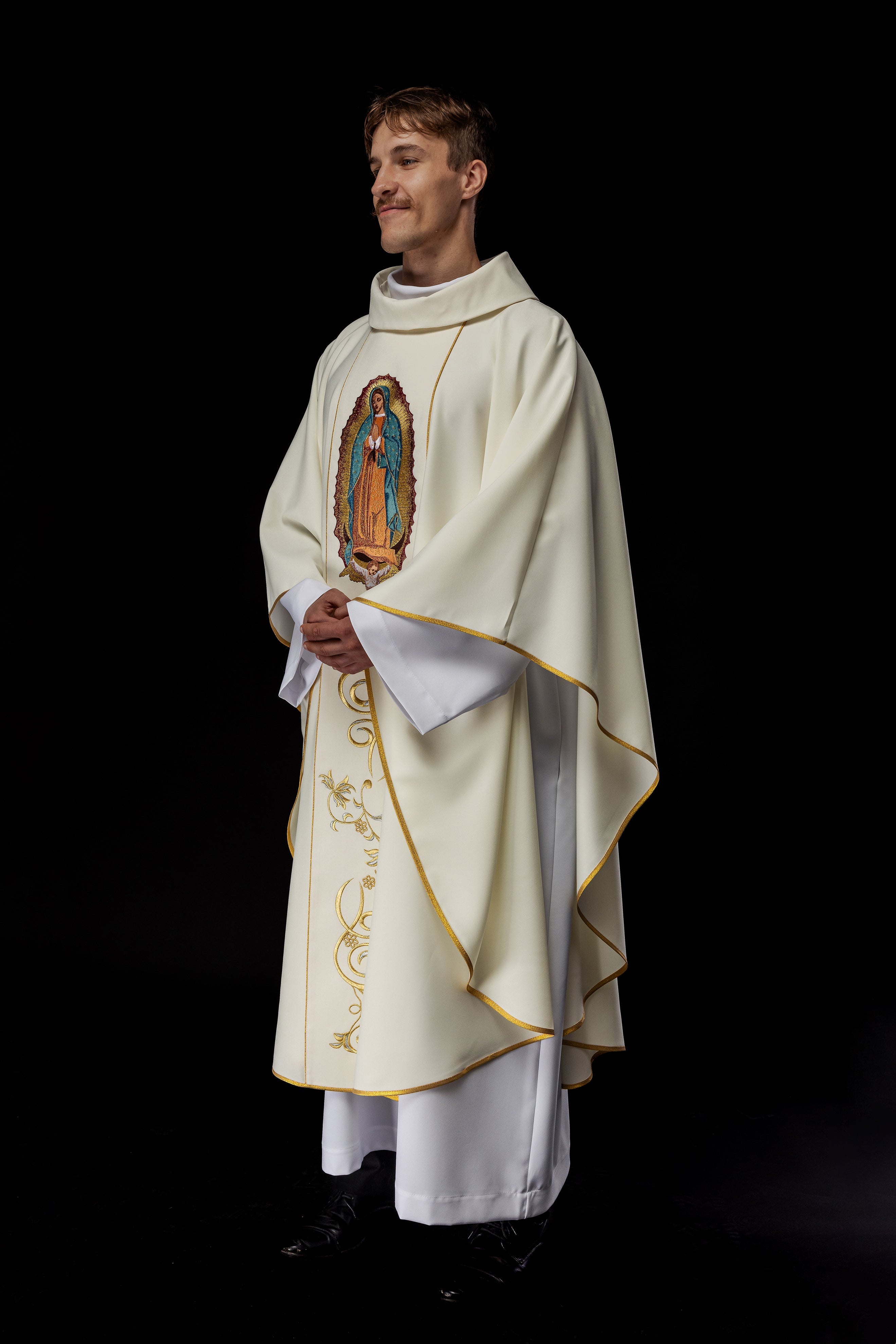 Ivory chasuble with the image of Our Lady of Guadalupe