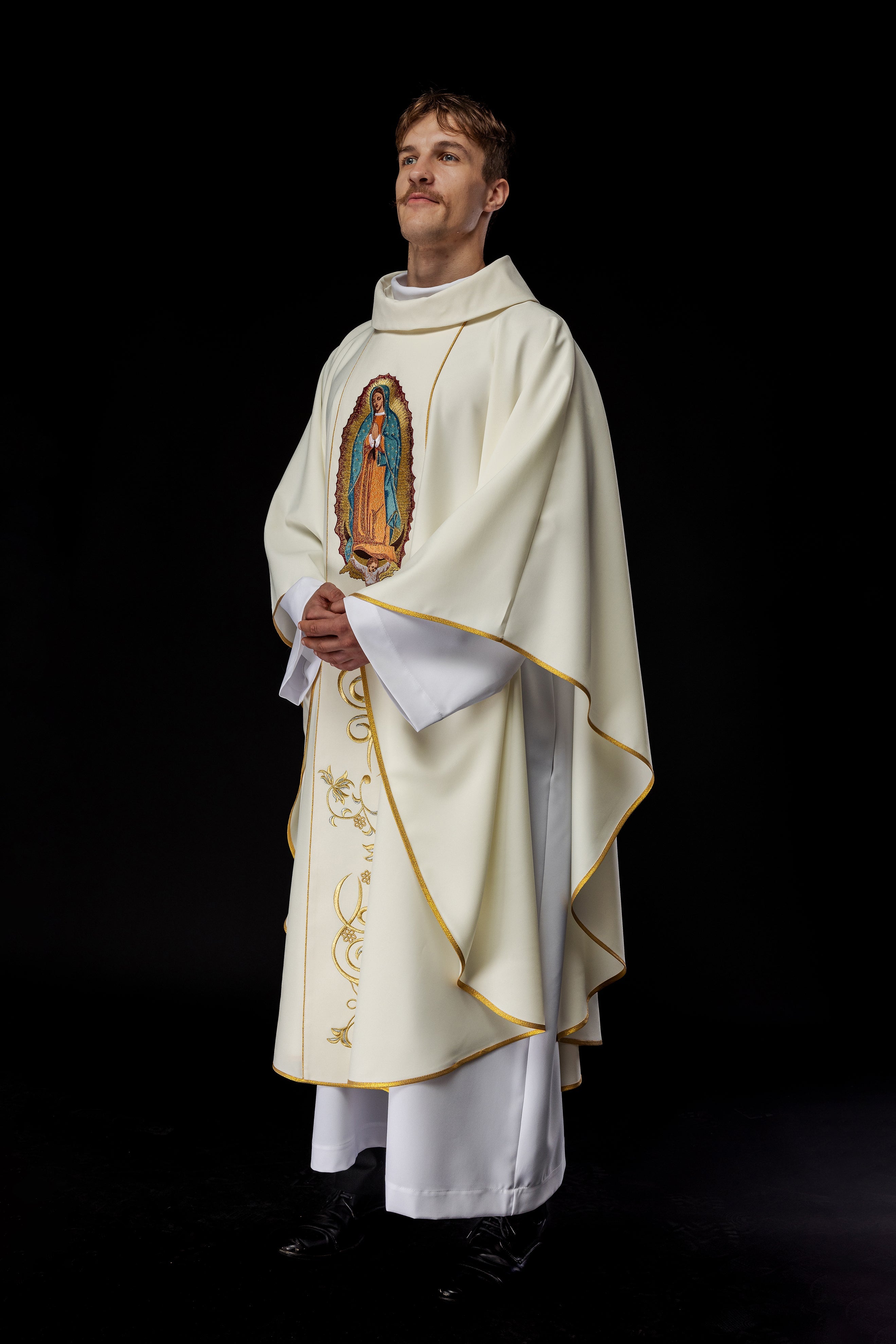 Ivory chasuble with the image of Our Lady of Guadalupe