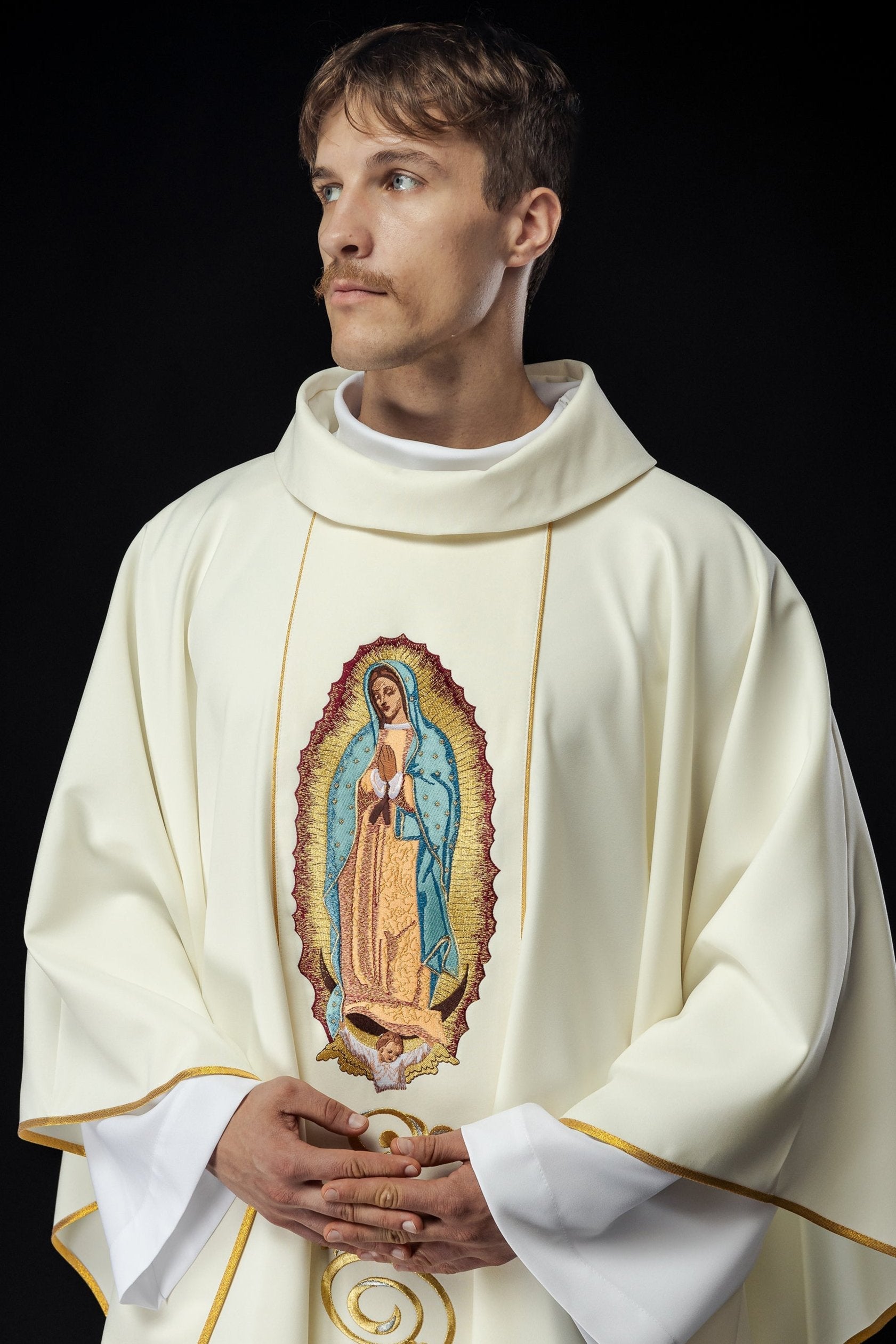 Ivory chasuble with the image of Our Lady of Guadalupe