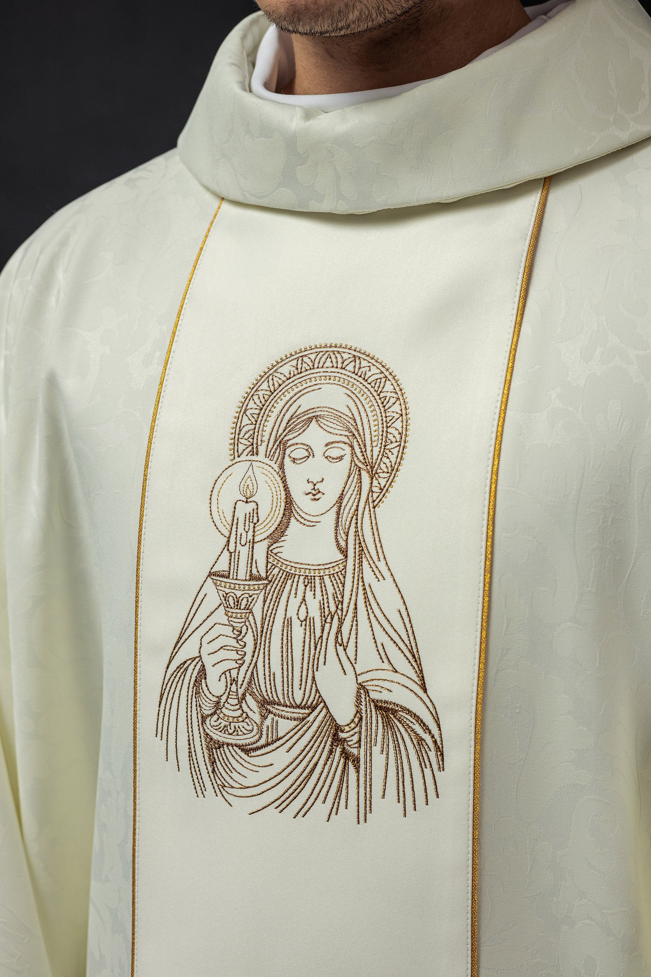 Embroidered chasuble with the image of Our Lady of Thunder