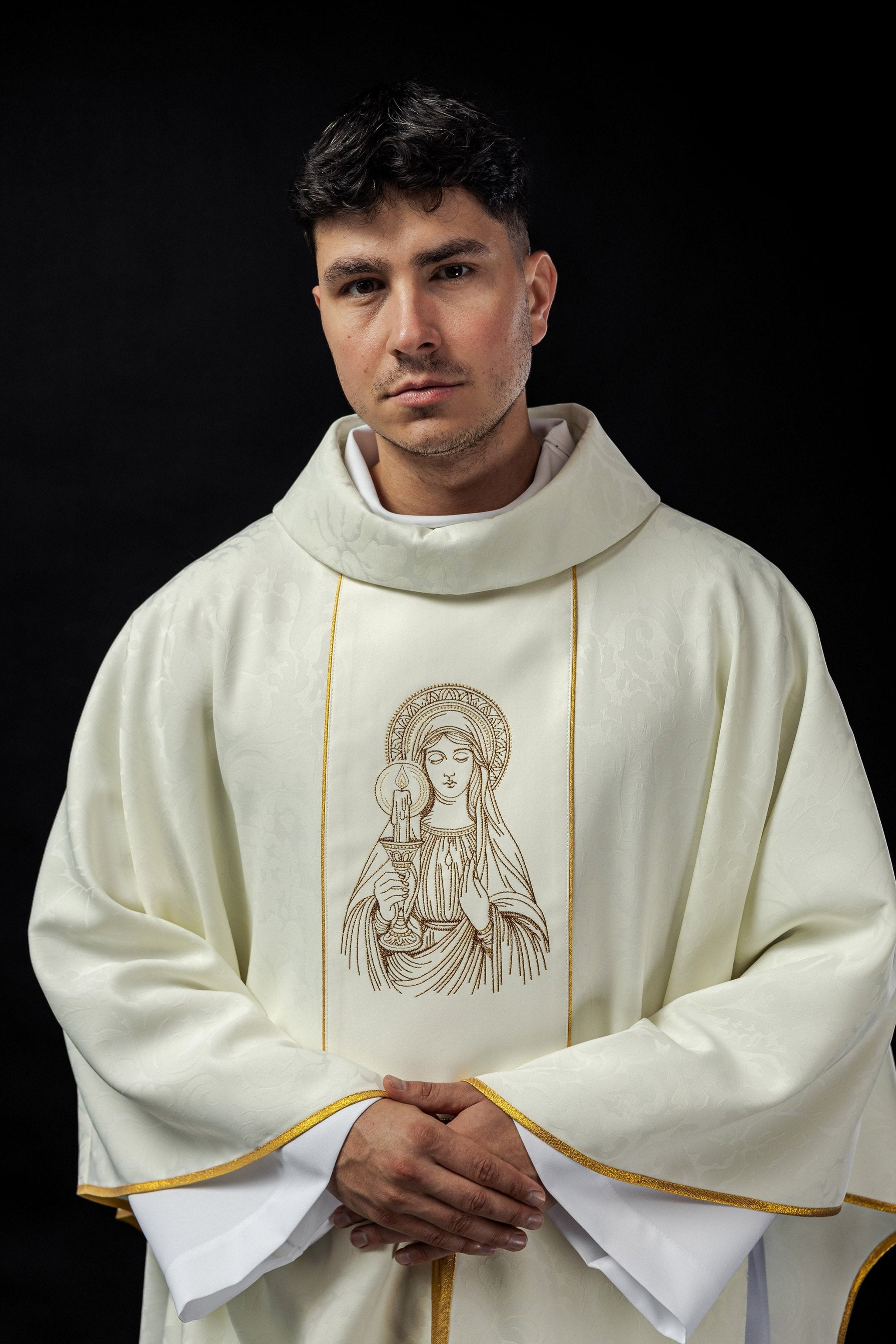 Embroidered chasuble with the image of Our Lady of Thunder