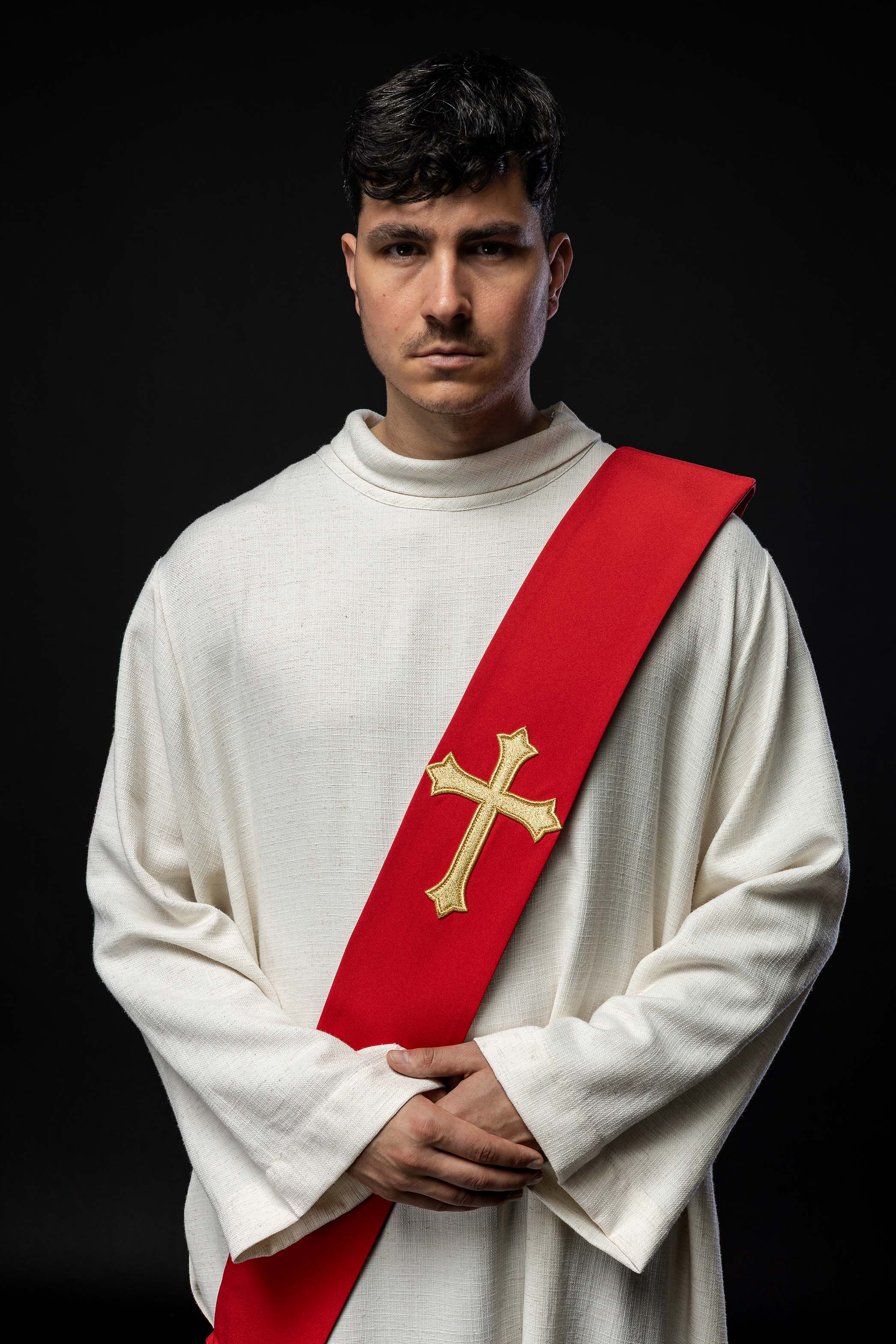 Red Deacon stole with a Cross