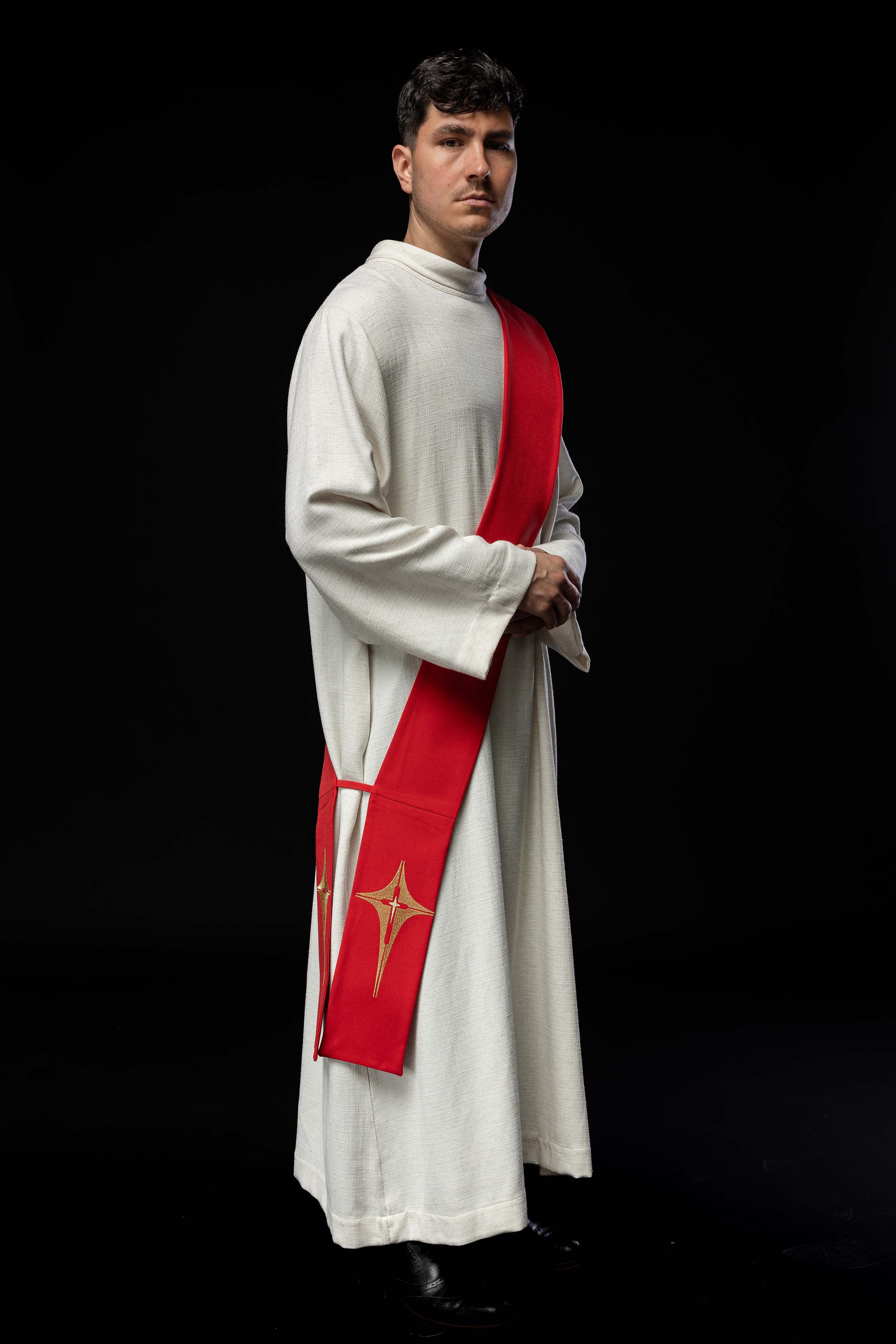 Deacon stole embroidered with a red Cross