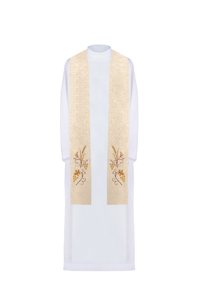 Priestly stole with grape and wheat embroidery in gold