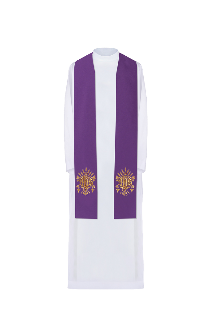 Purple priestly stole embroidered with IHS