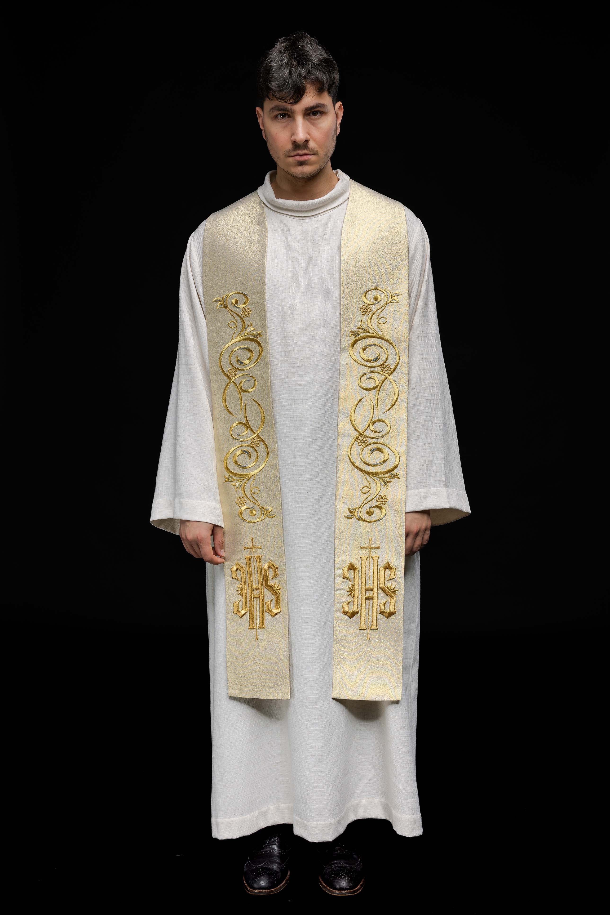 Golden embroidered IHS stole - HAFTINAUSA.COM